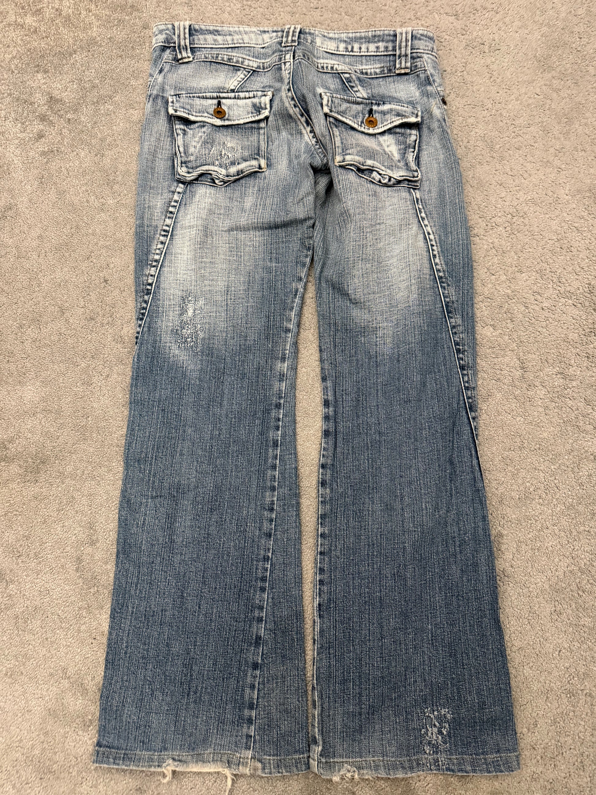 CamelR spiral micro distressed flared pants