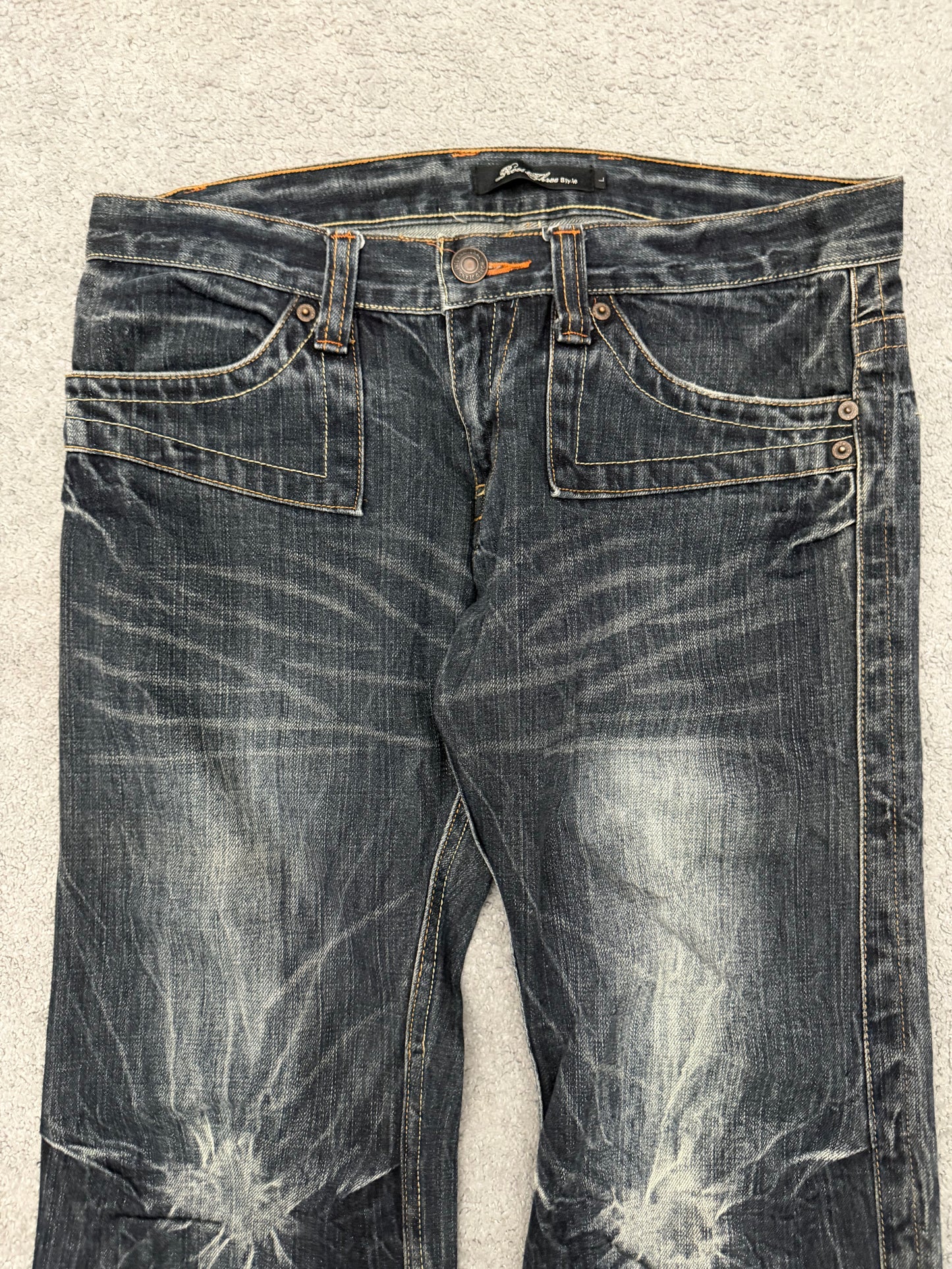 Root Flap Pocket Slashed Knee Flared Pants