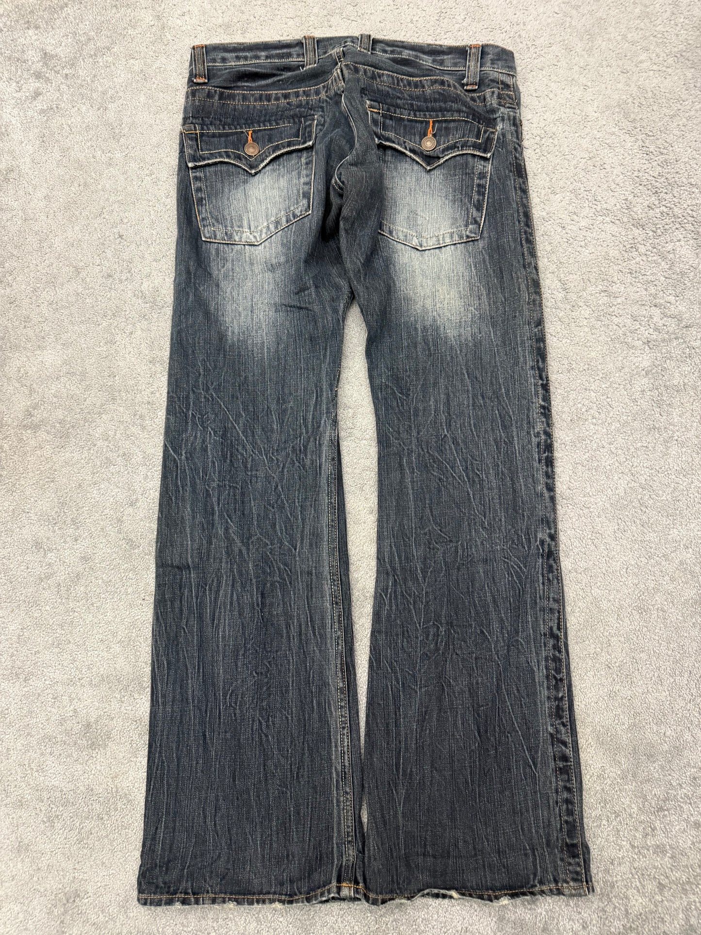 Root Flap Pocket Slashed Knee Flared Pants