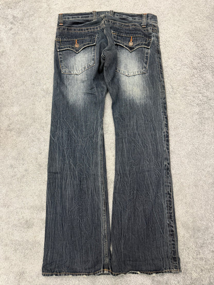 Root Flap Pocket Slashed Knee Flared Pants