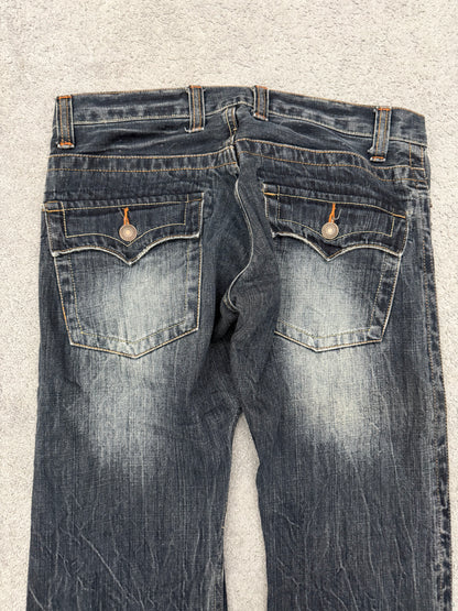 Root Flap Pocket Slashed Knee Flared Pants