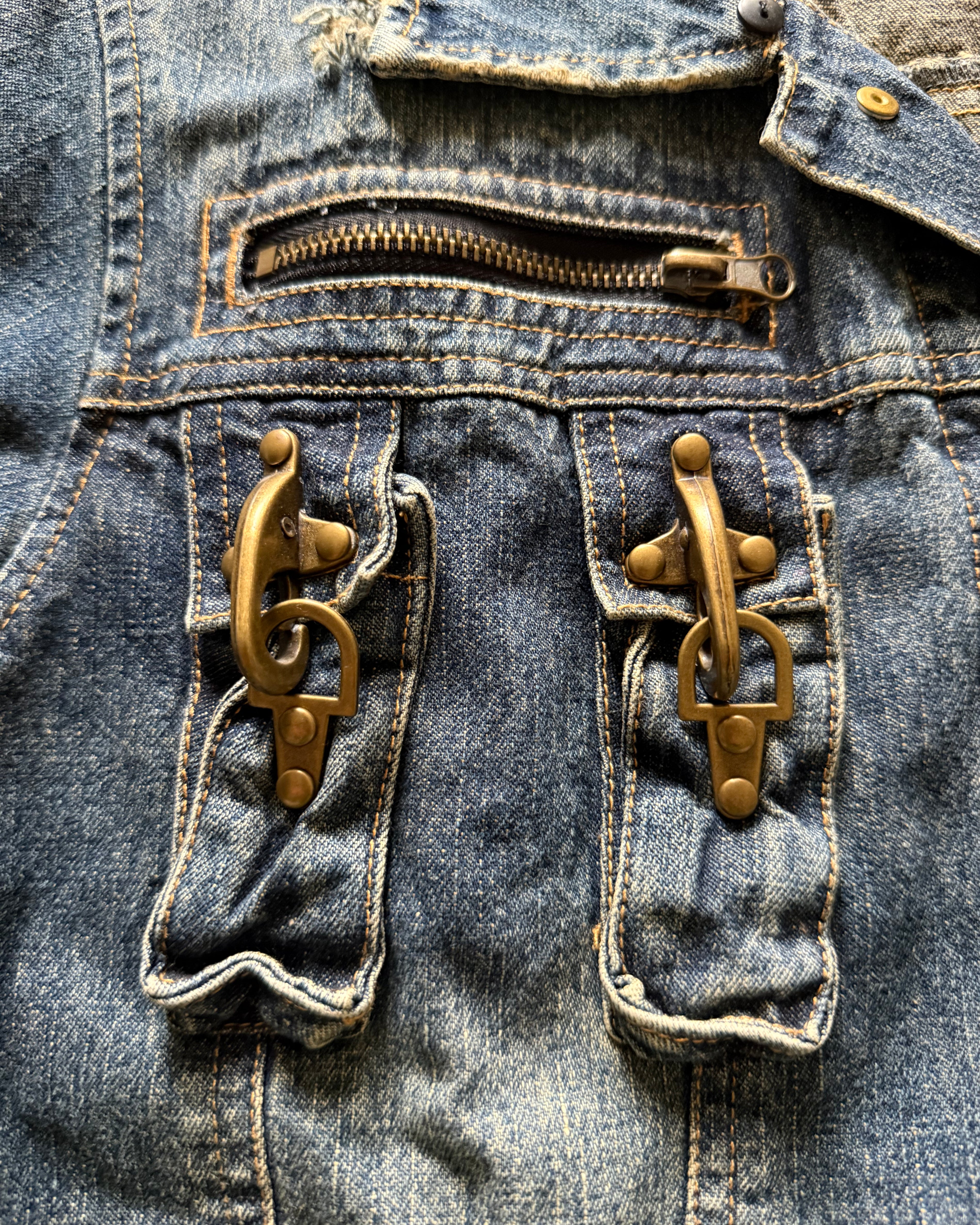 In the attic distressed cigarette holder denim jacket