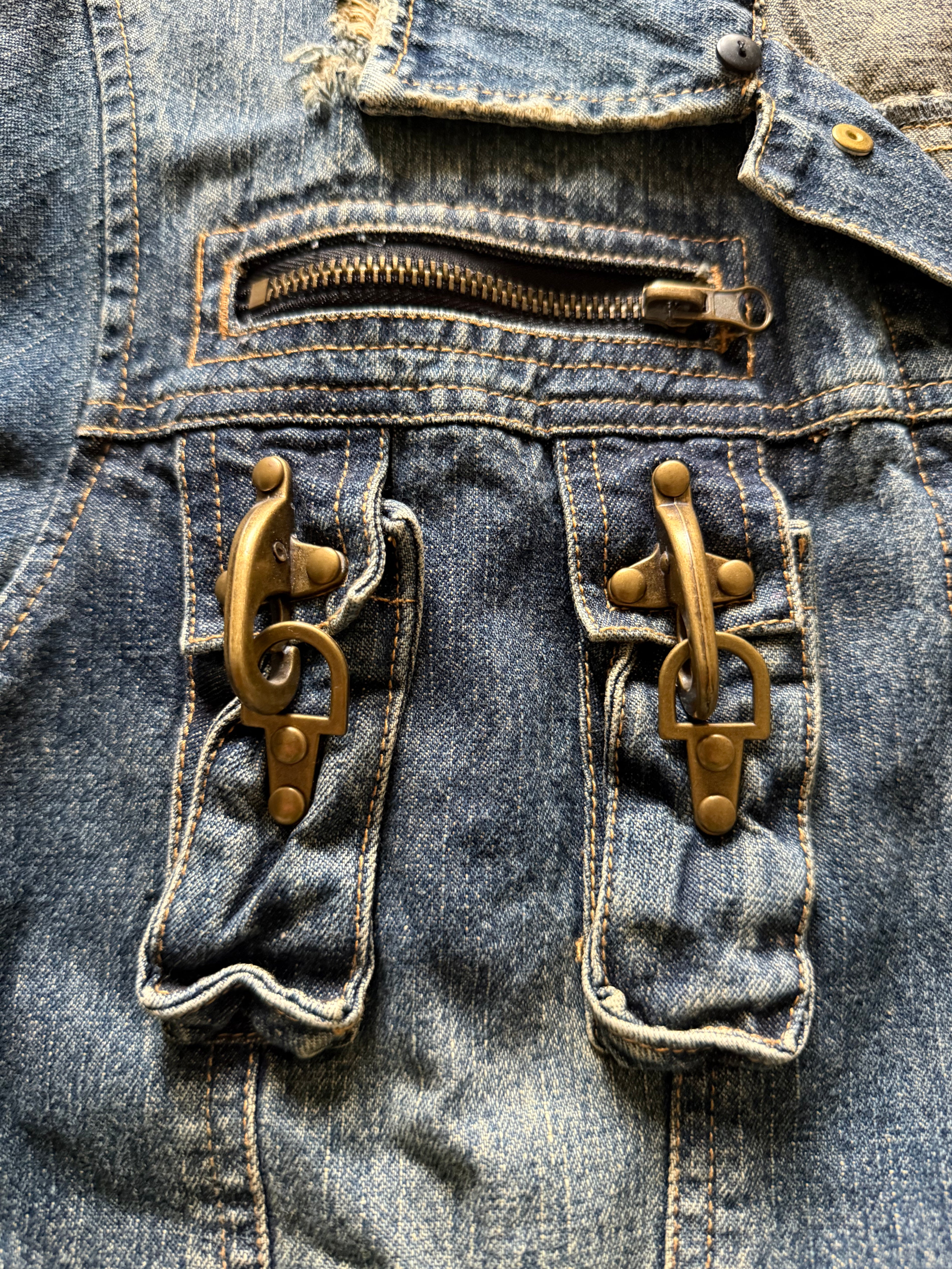 In the attic distressed cigarette holder denim jacket