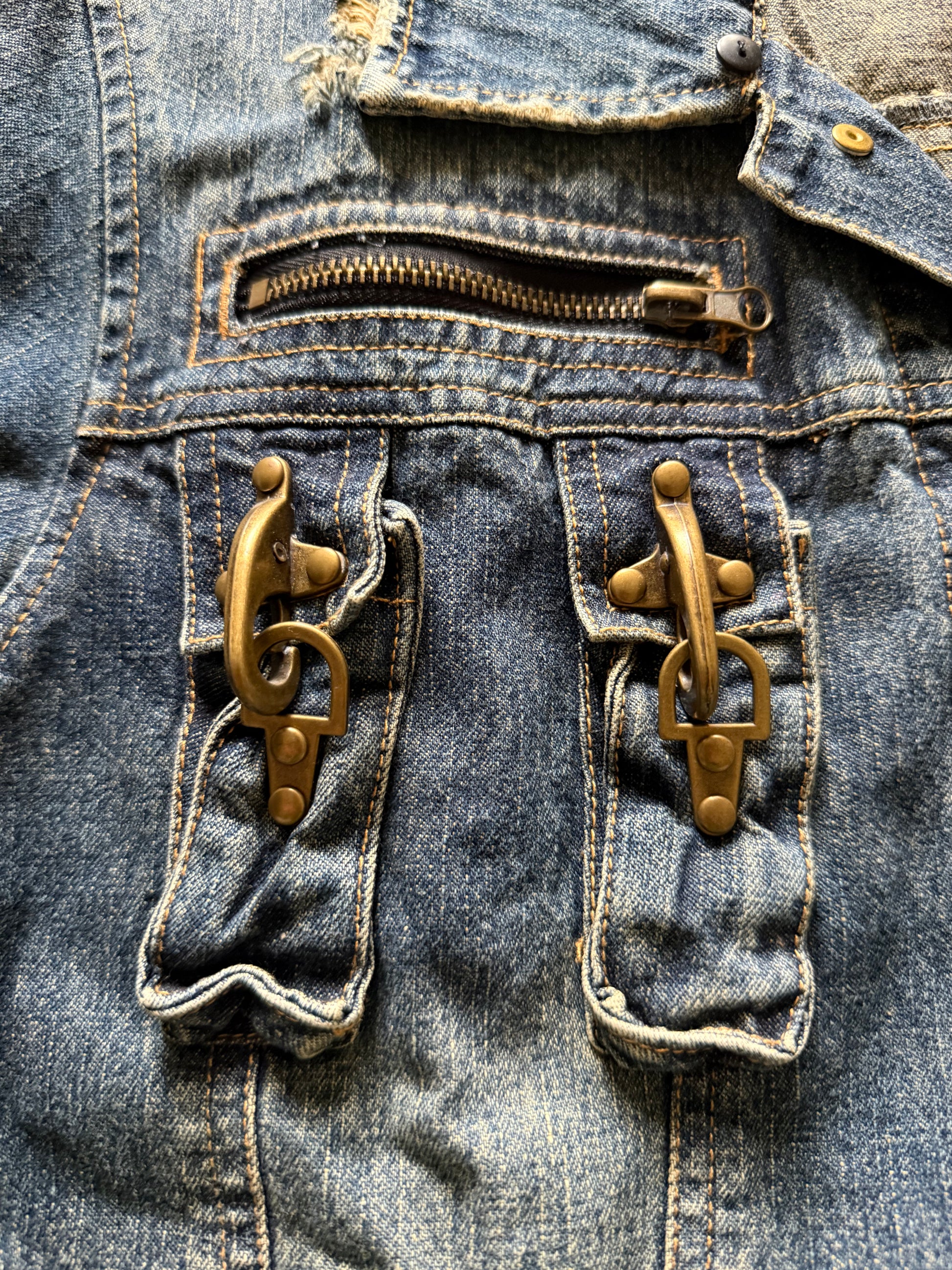 In the attic distressed cigarette holder denim jacket