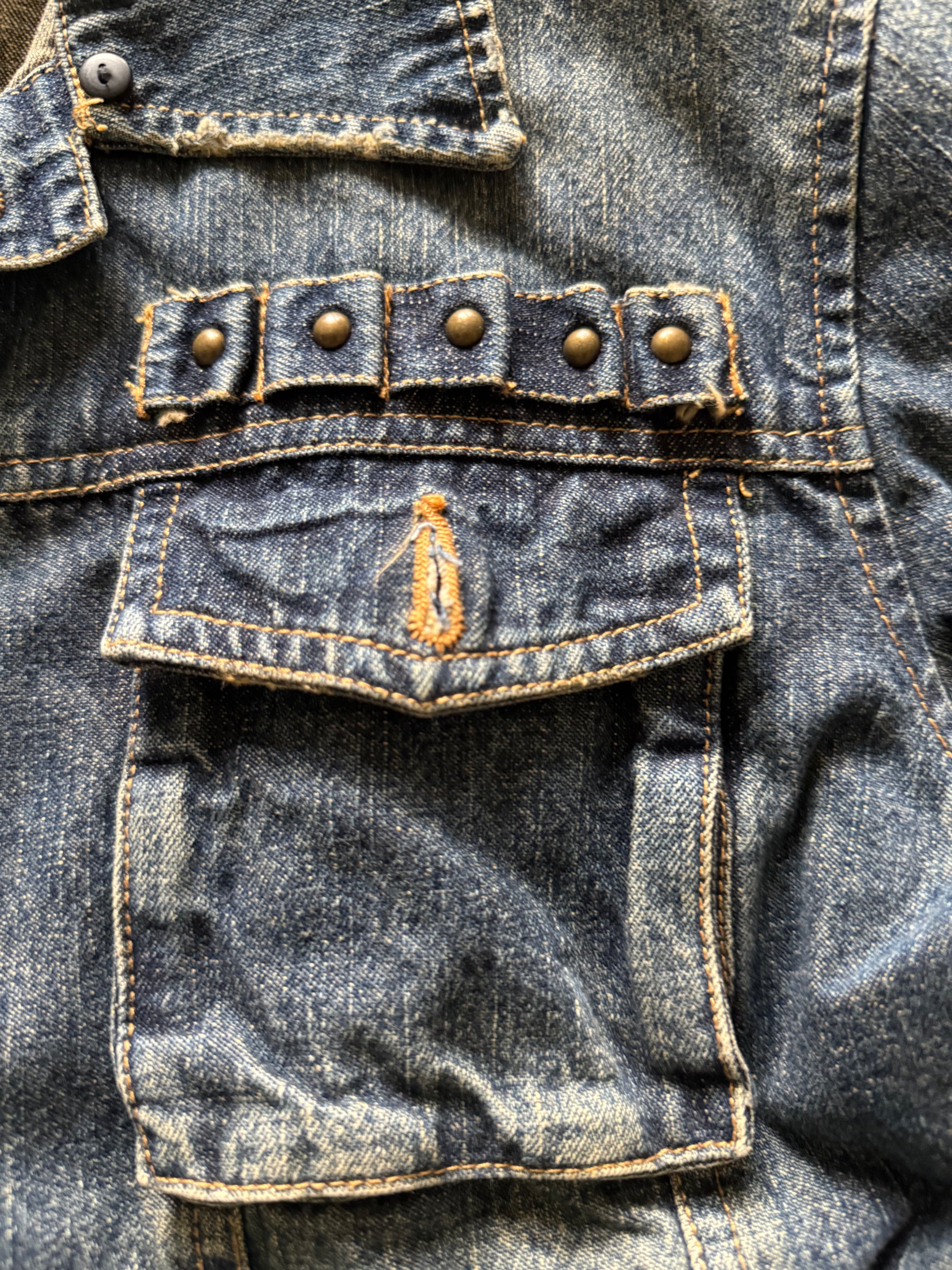 In the attic distressed cigarette holder denim jacket