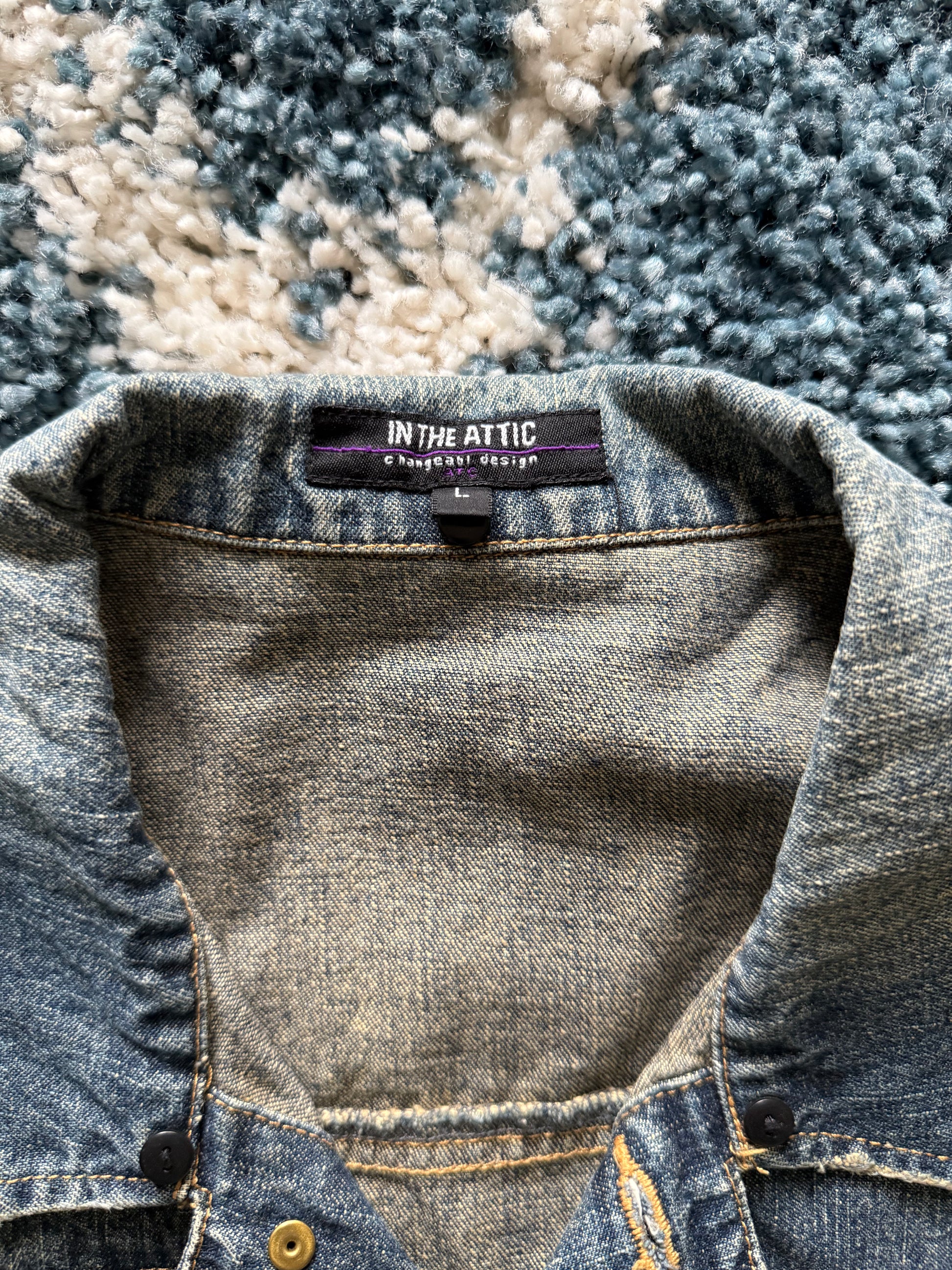 In the attic distressed cigarette holder denim jacket