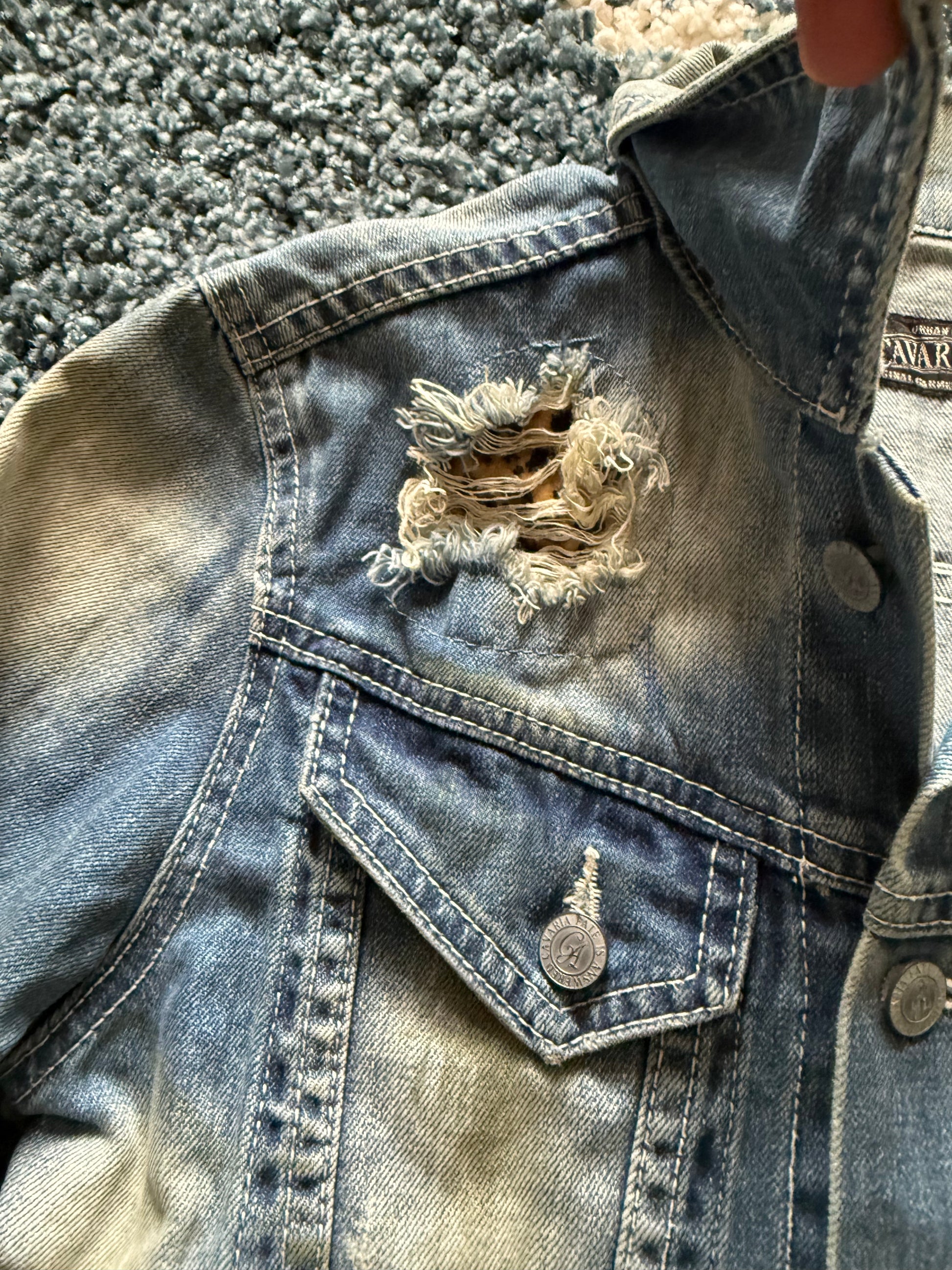 Cavaria Leopard distressed denim jacket