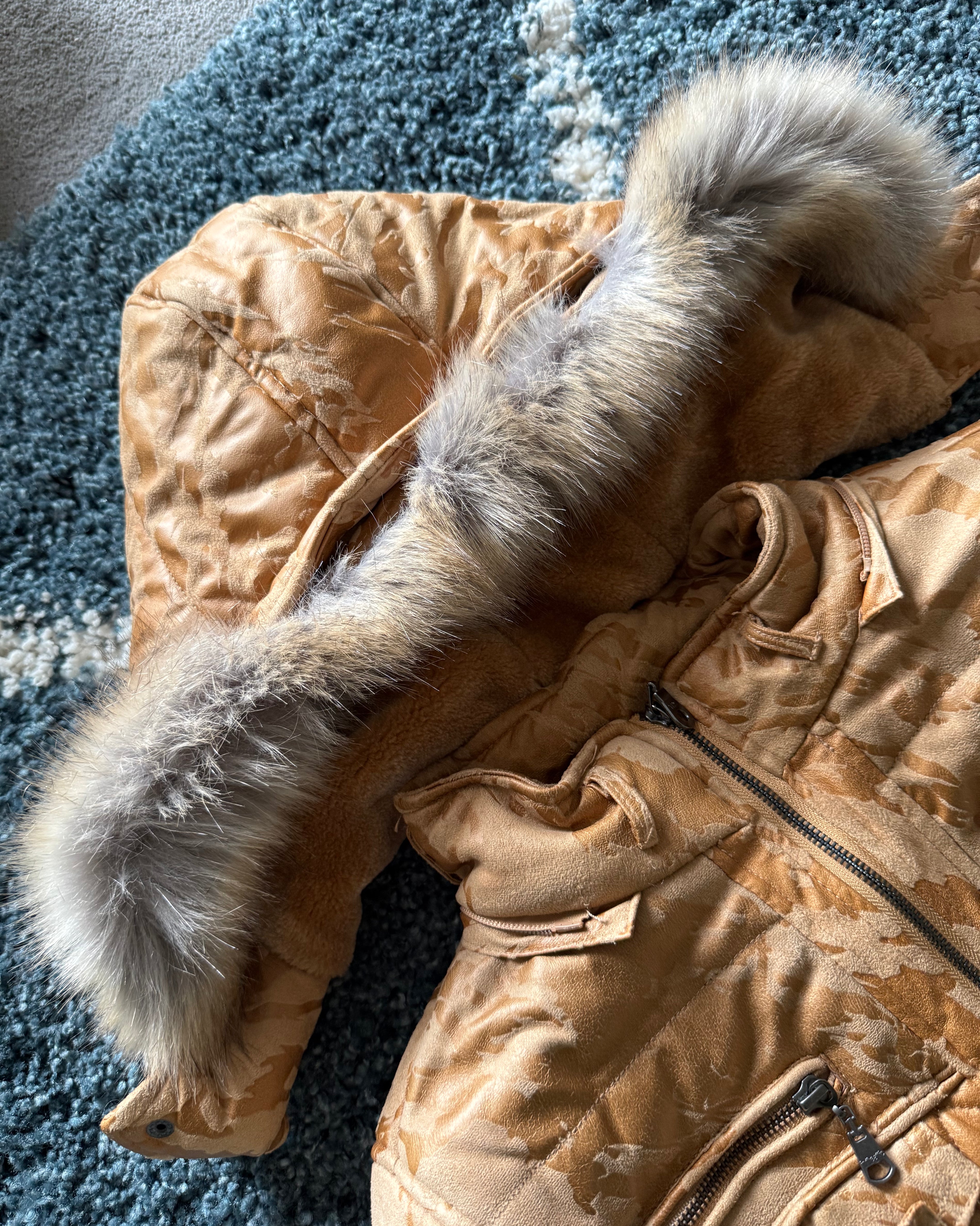 In the attic detachable fur puffer camo jacket