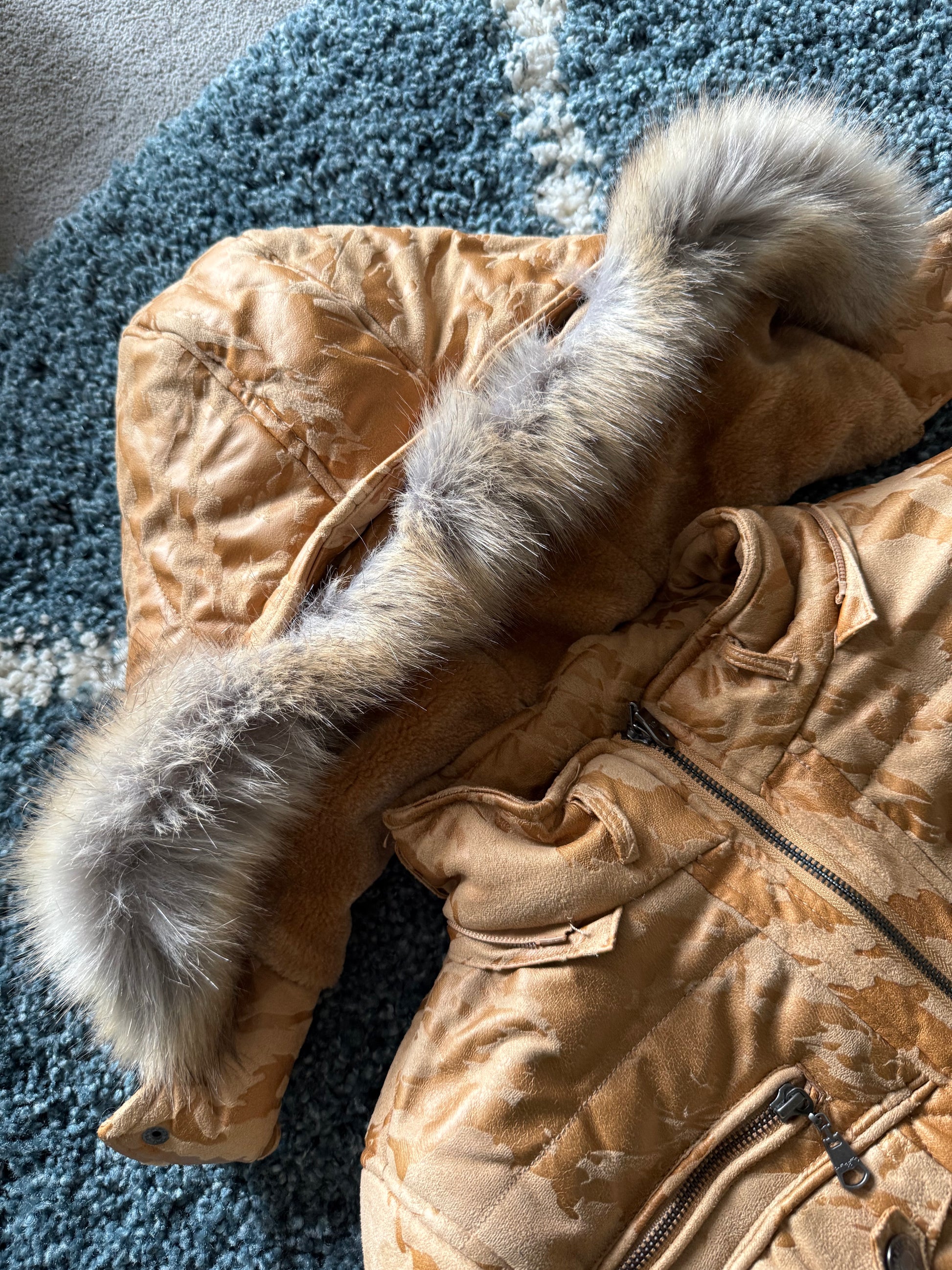 In the attic detachable fur puffer camo jacket