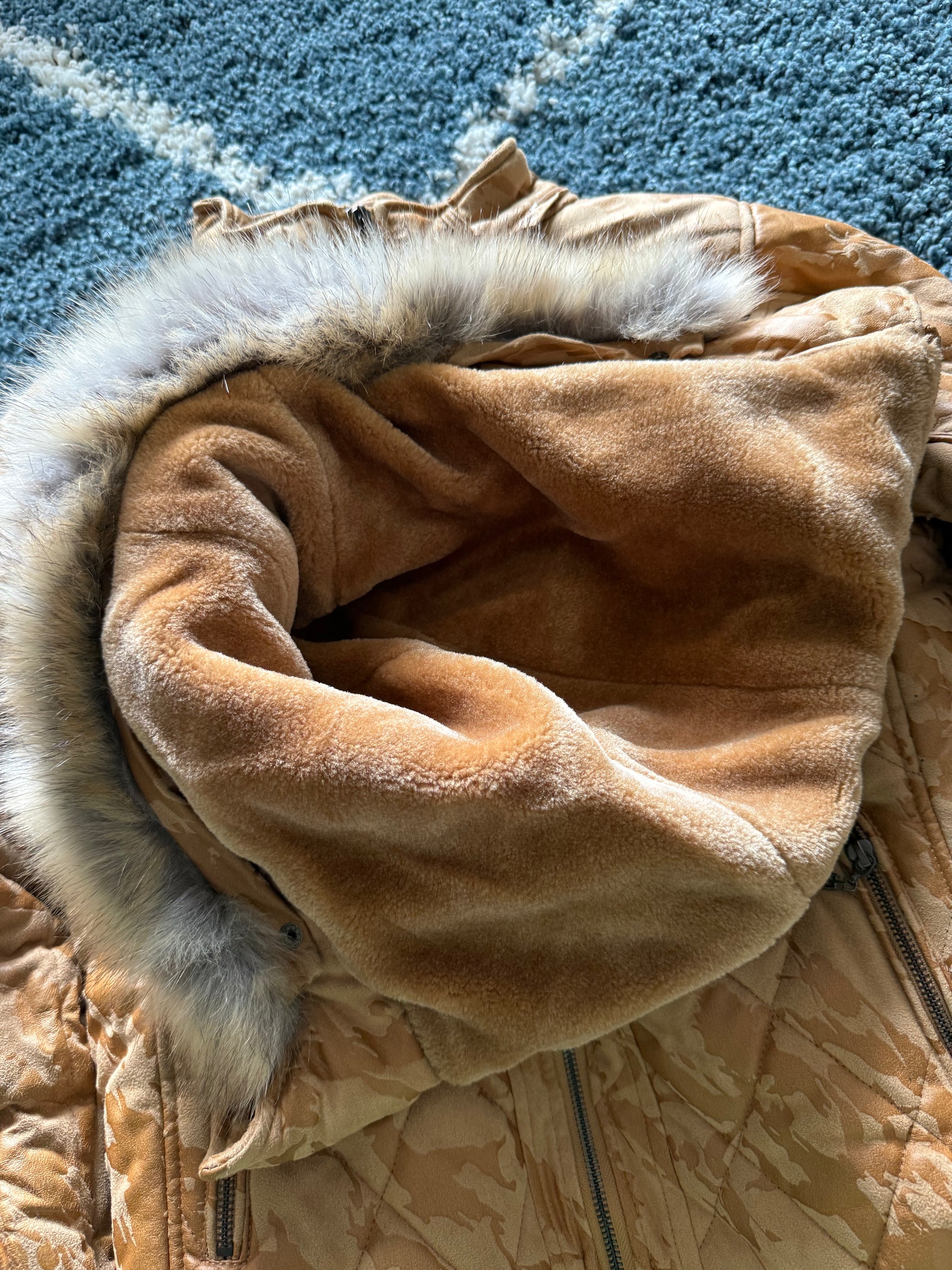 In the attic detachable fur puffer camo jacket