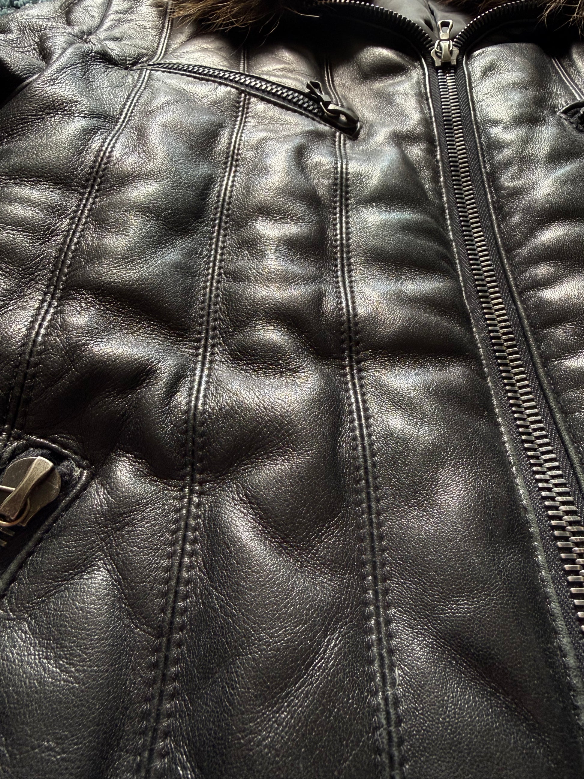 Shellac Raccoon Fur leather puffer