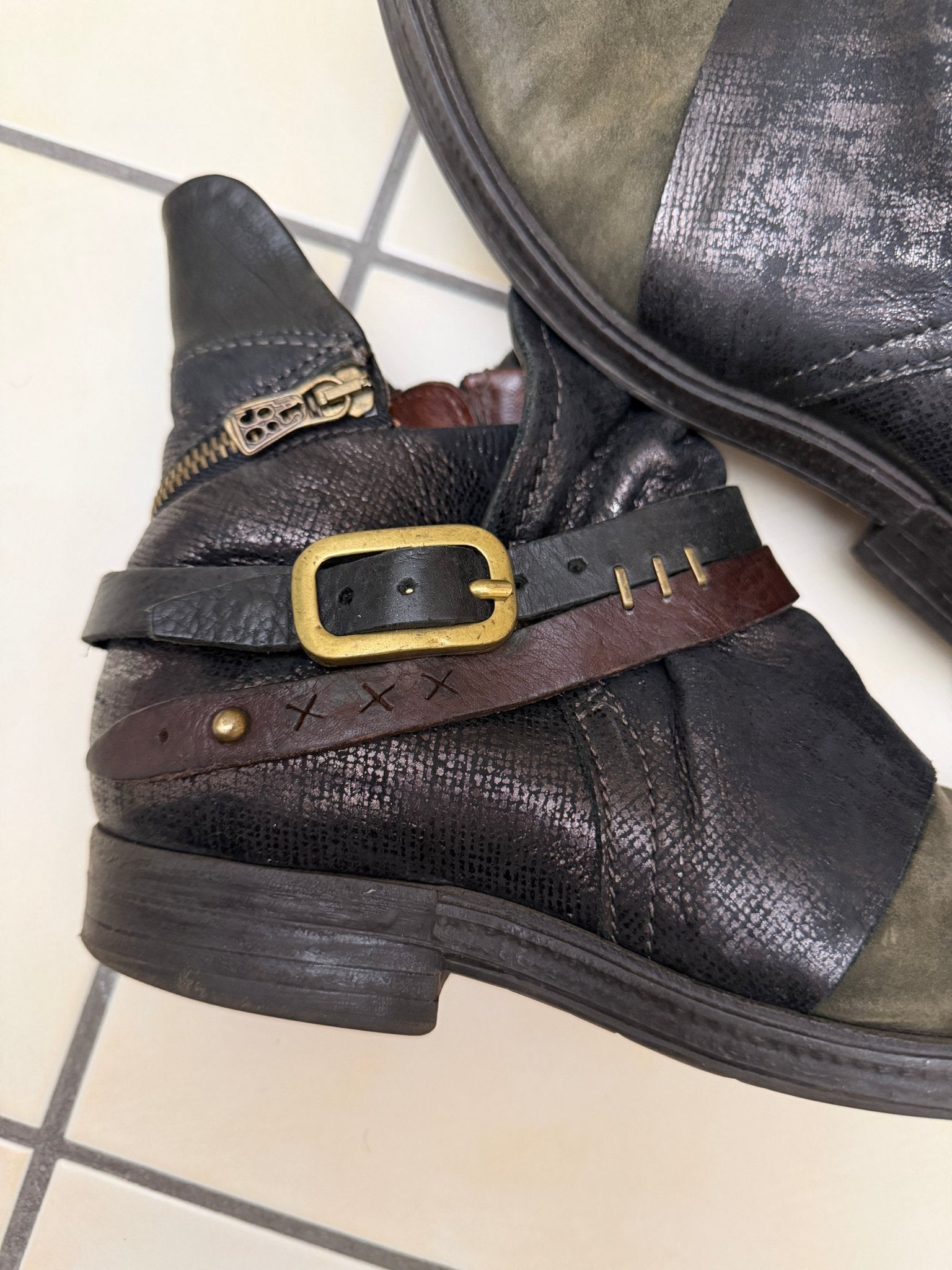 AS98 Asymetrical Zip Belted Waxed Boots - wintexarchive