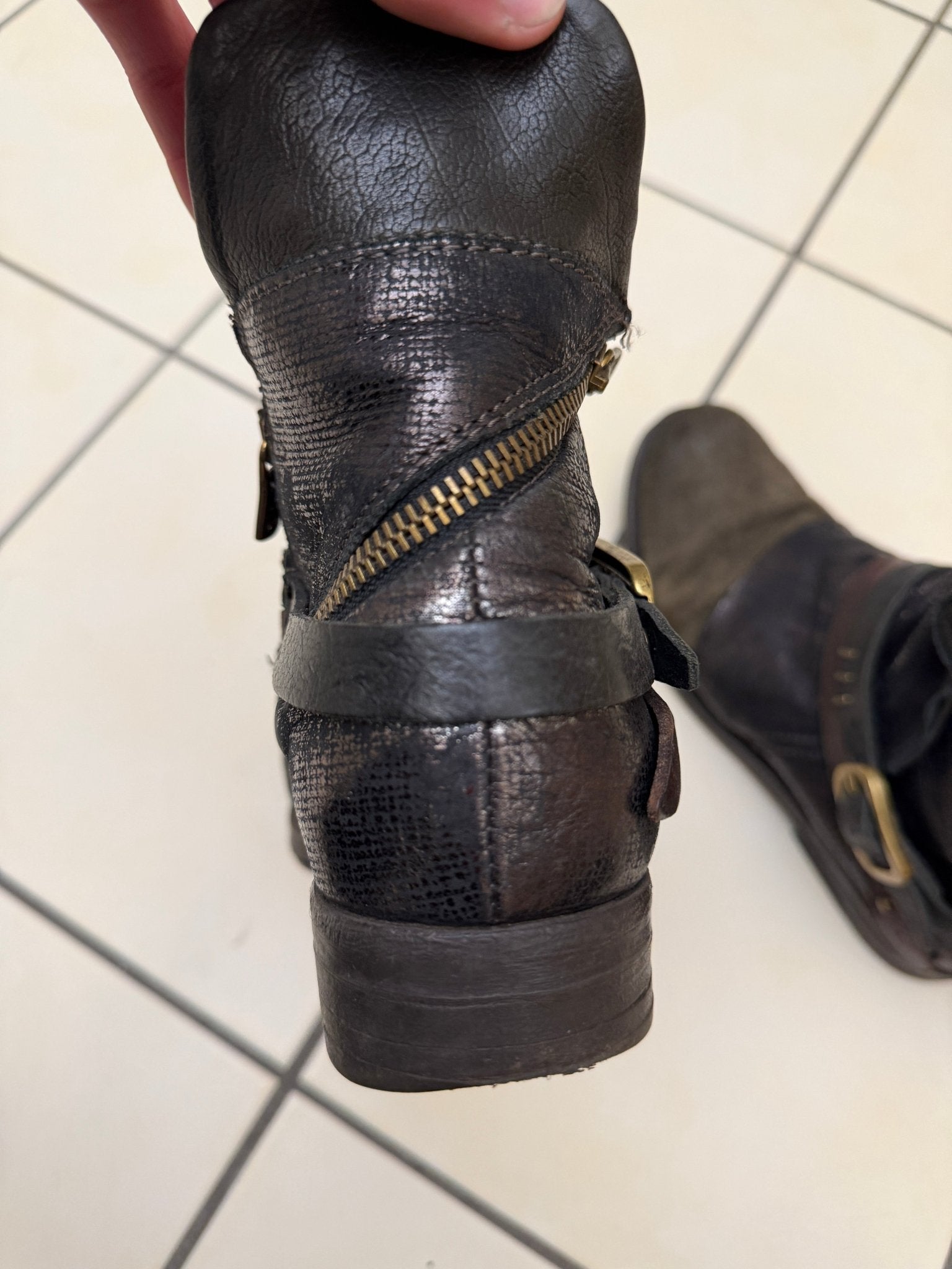 AS98 Asymetrical Zip Belted Waxed Boots - wintexarchive
