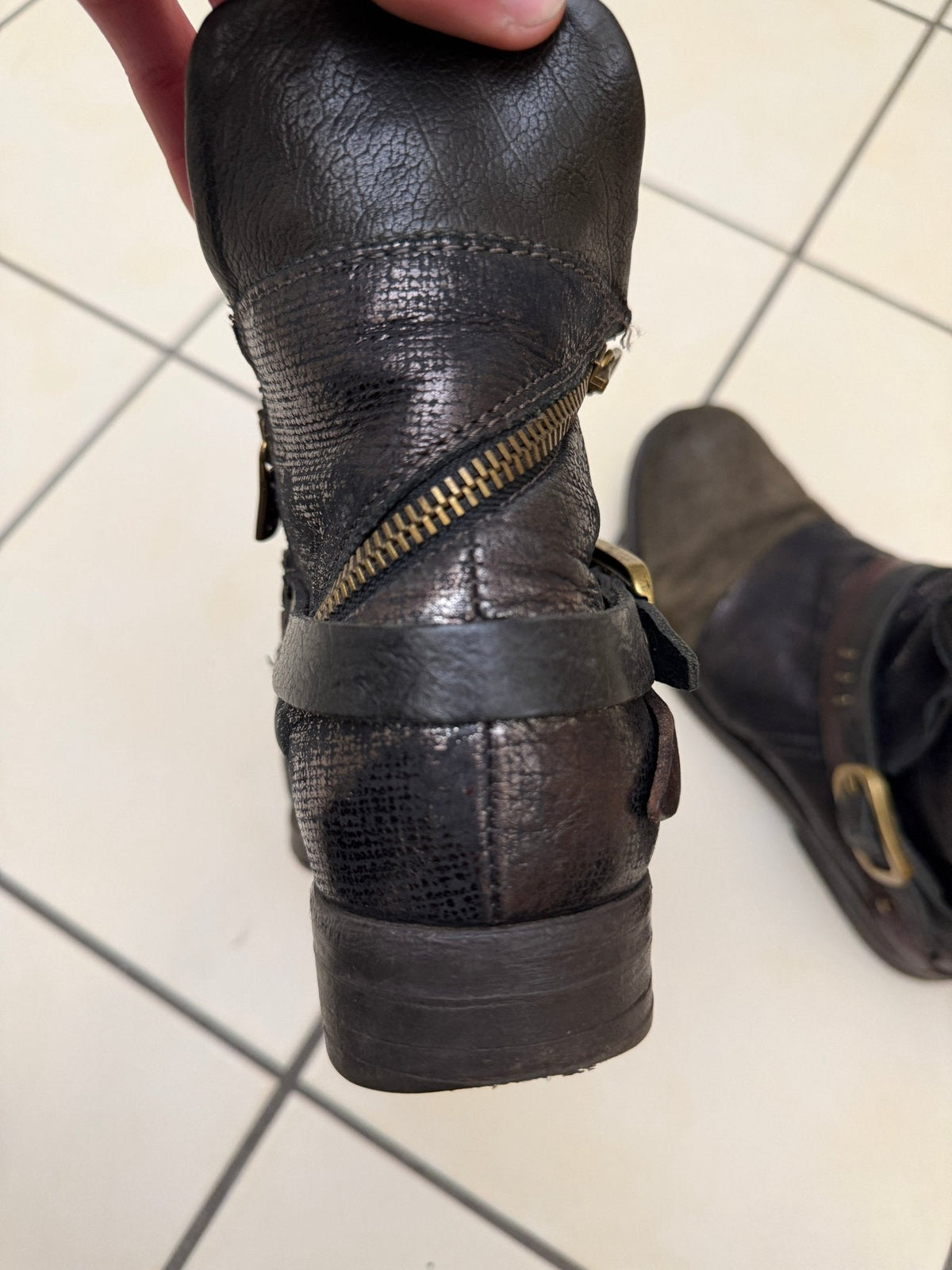 AS98 Asymetrical Zip Belted Waxed Boots - wintexarchive