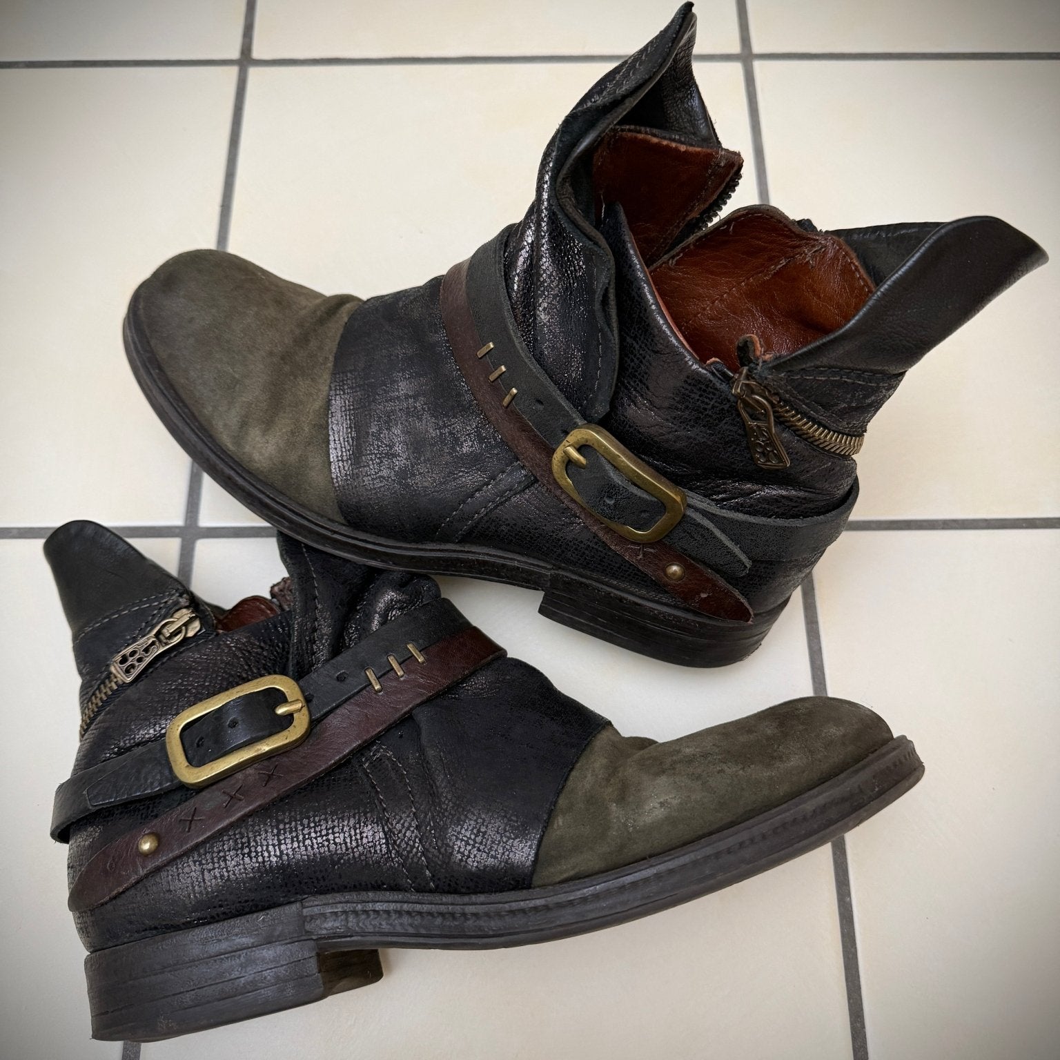 AS98 Asymetrical Zip Belted Waxed Boots - wintexarchive