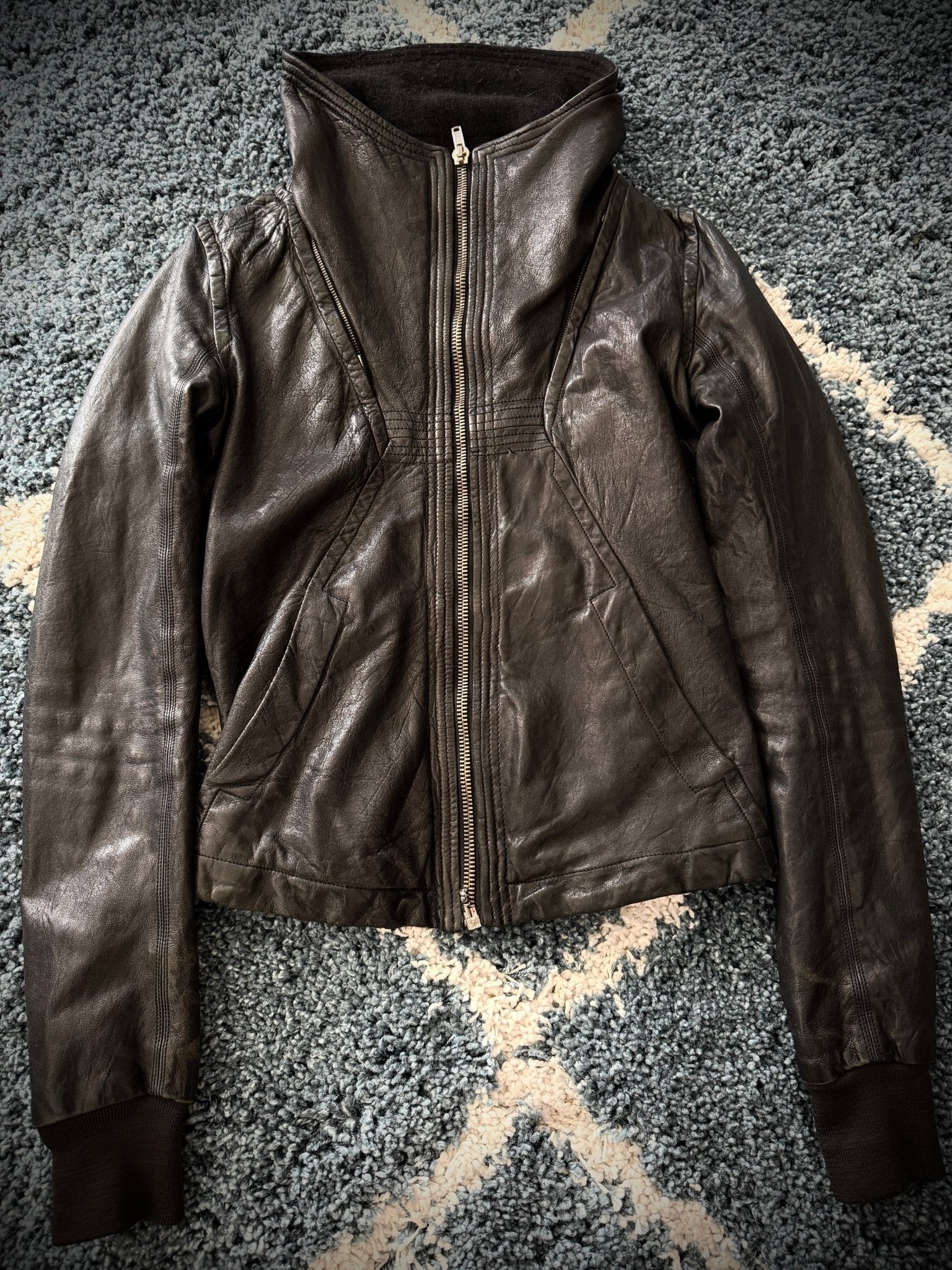 AW/08 Rick Owens Maga High-Neck Leather Jacket (46) - wintexarchive