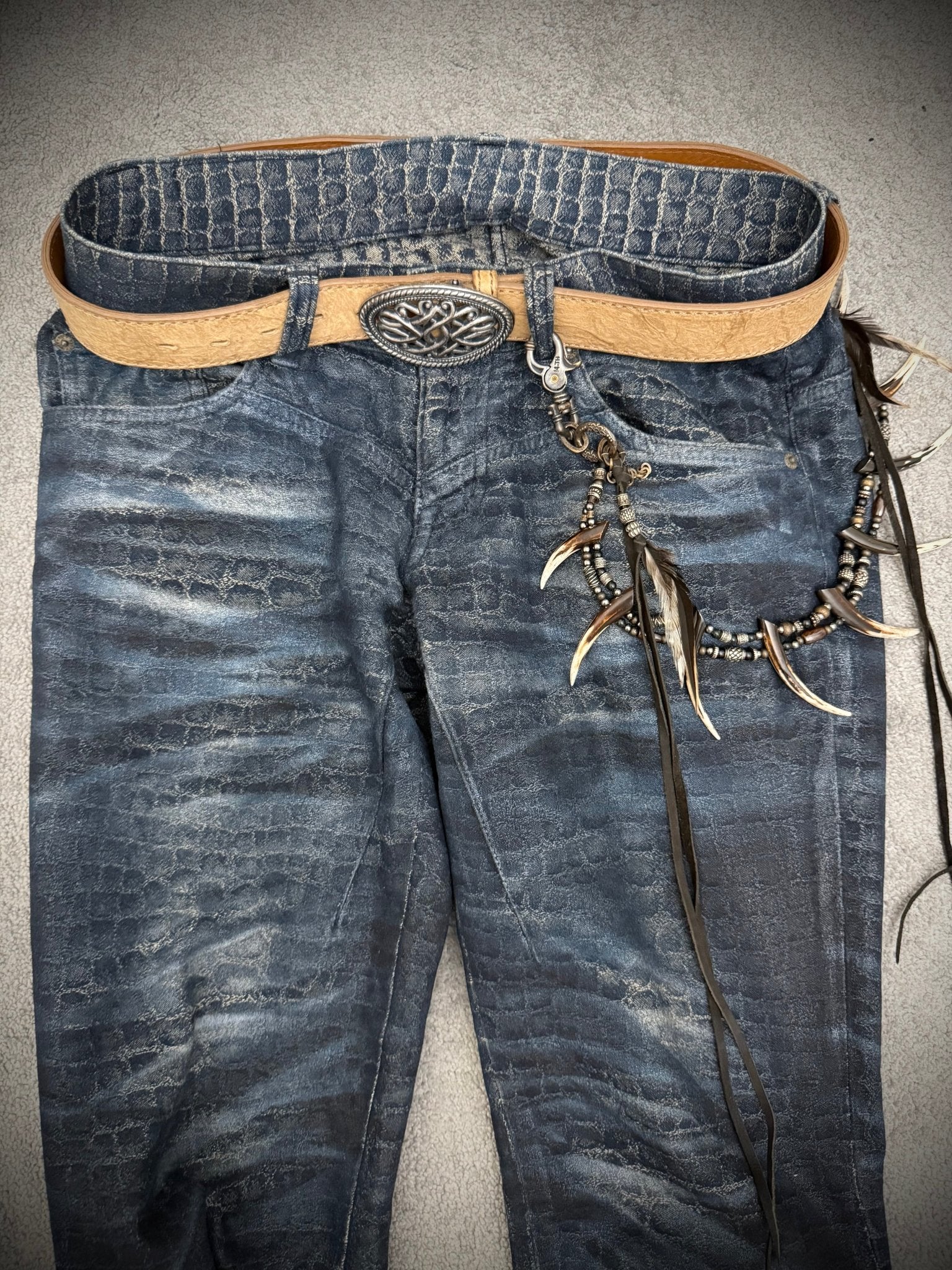 *BUNDLE DEAL* Tornado Mart 00‘s Crocodile Coated Flared Pants + Tornado Mart Belt - wintexarchive