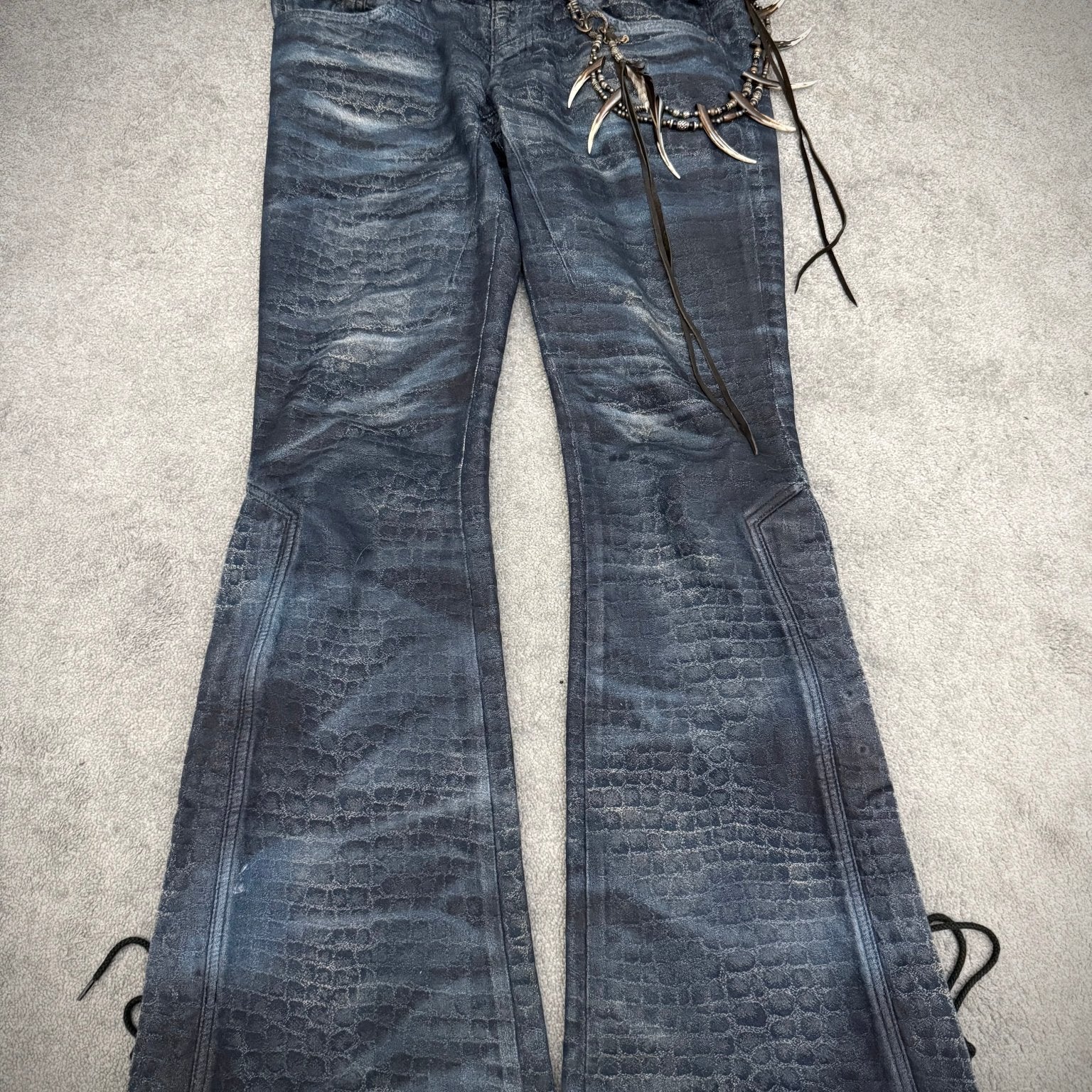*BUNDLE DEAL* Tornado Mart 00‘s Crocodile Coated Flared Pants + Tornado Mart Belt - wintexarchive