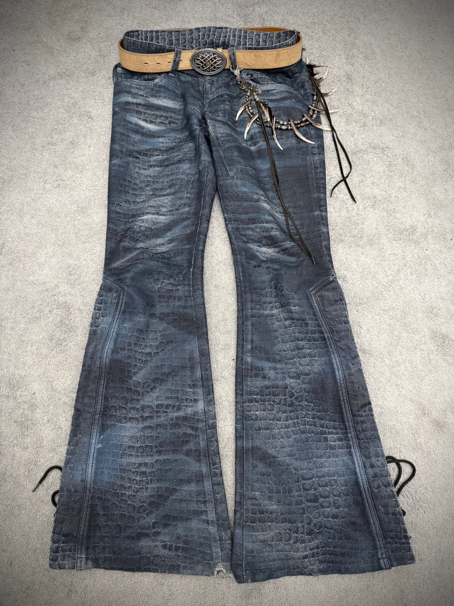 *BUNDLE DEAL* Tornado Mart 00‘s Crocodile Coated Flared Pants + Tornado Mart Belt - wintexarchive