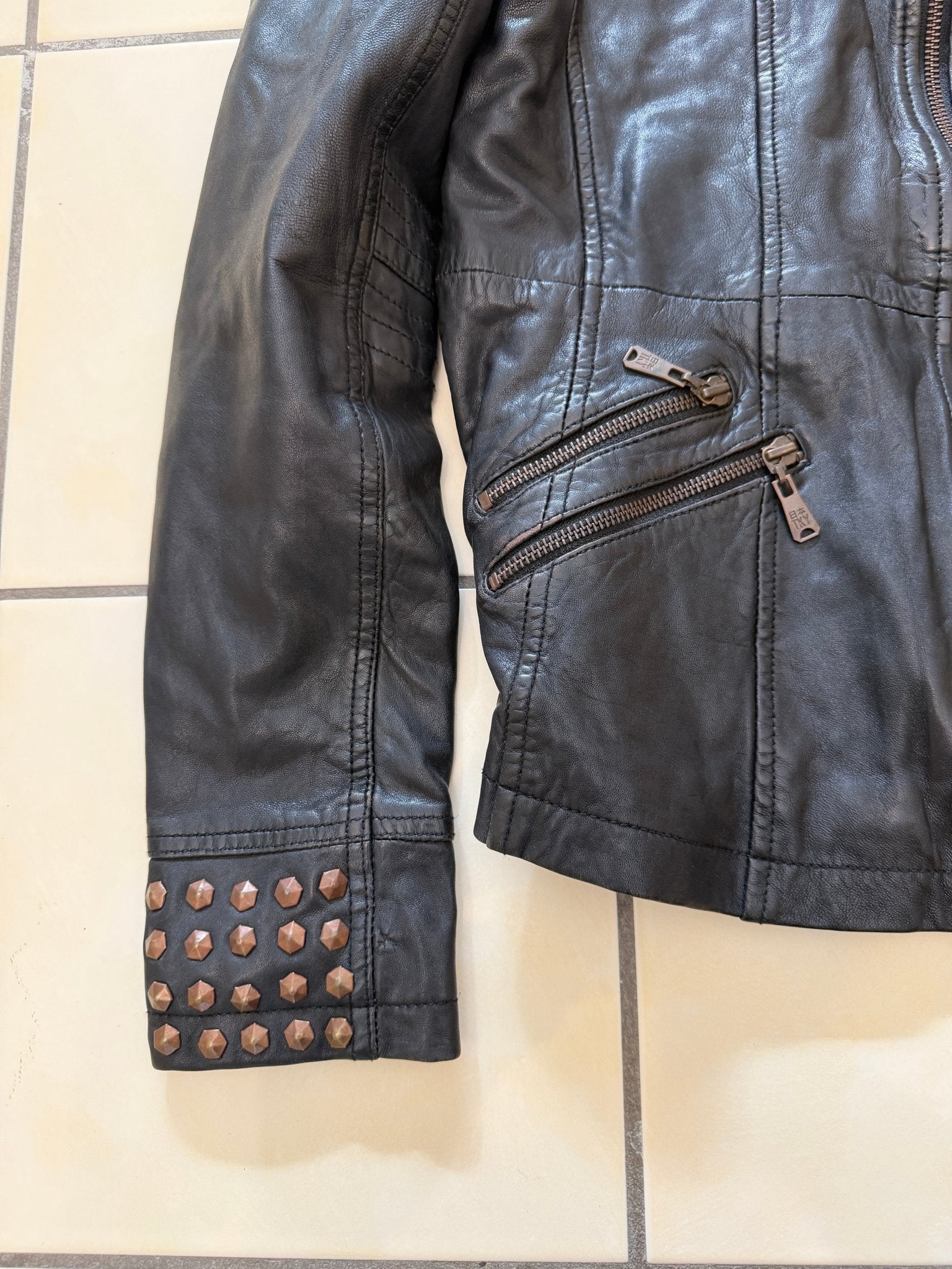 Elephant Studded Multi Zipp Leather Jacket - wintexarchive