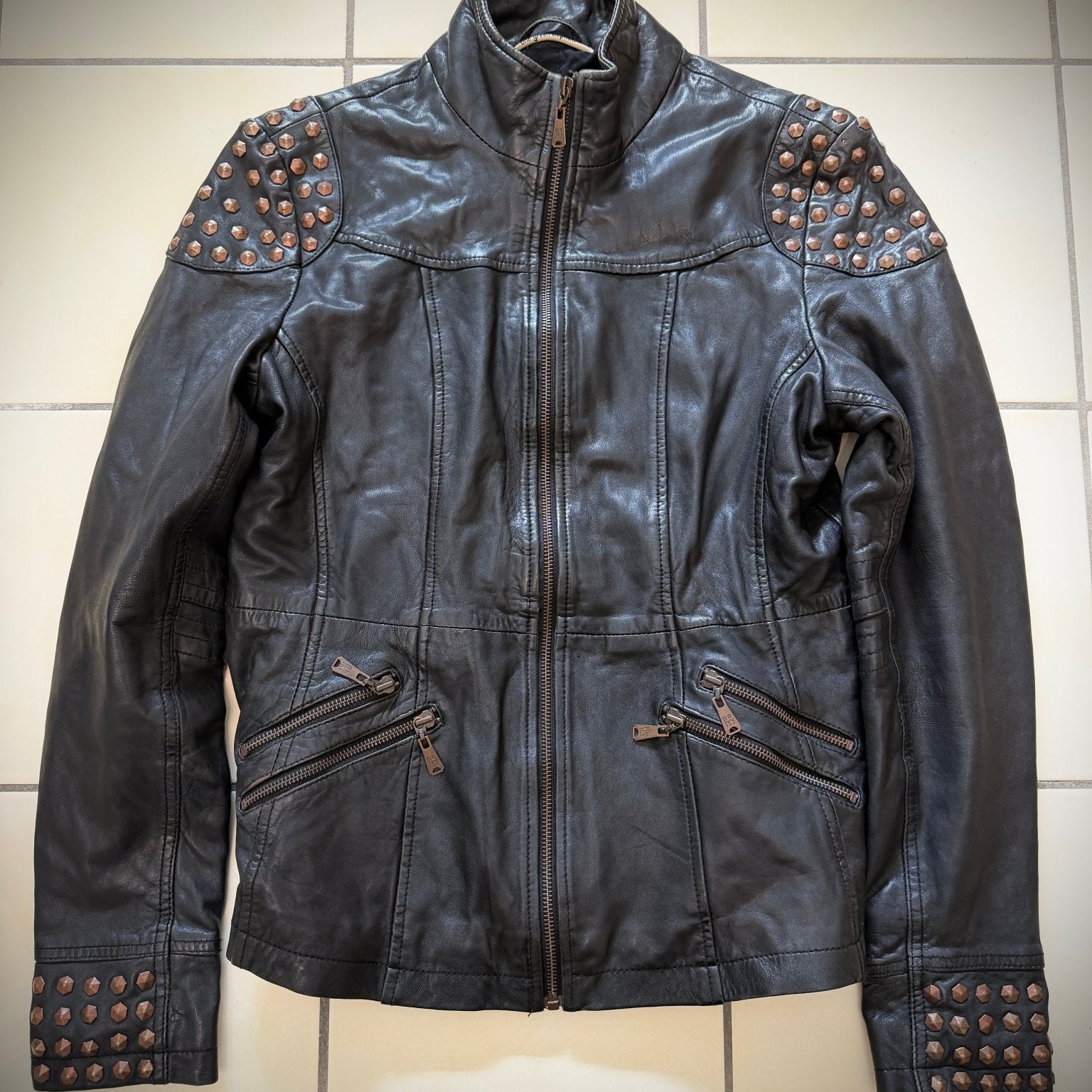 Elephant Studded Multi Zipp Leather Jacket - wintexarchive