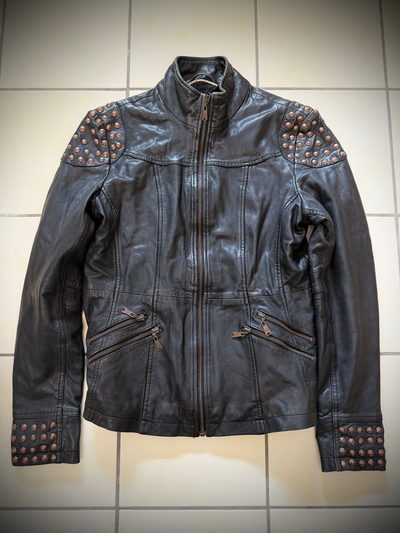 Elephant Studded Multi Zipp Leather Jacket - wintexarchive