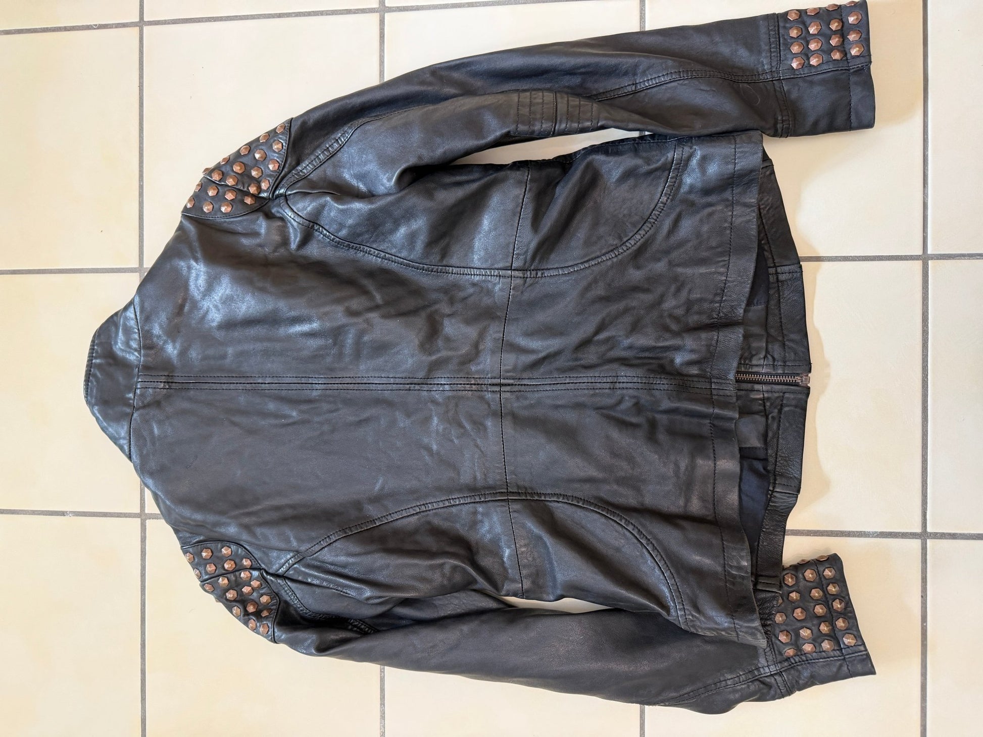 Elephant Studded Multi Zipp Leather Jacket - wintexarchive