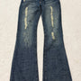 Fuzzy Crystal Distressed Acid Wash Flared Pants - wintexarchive