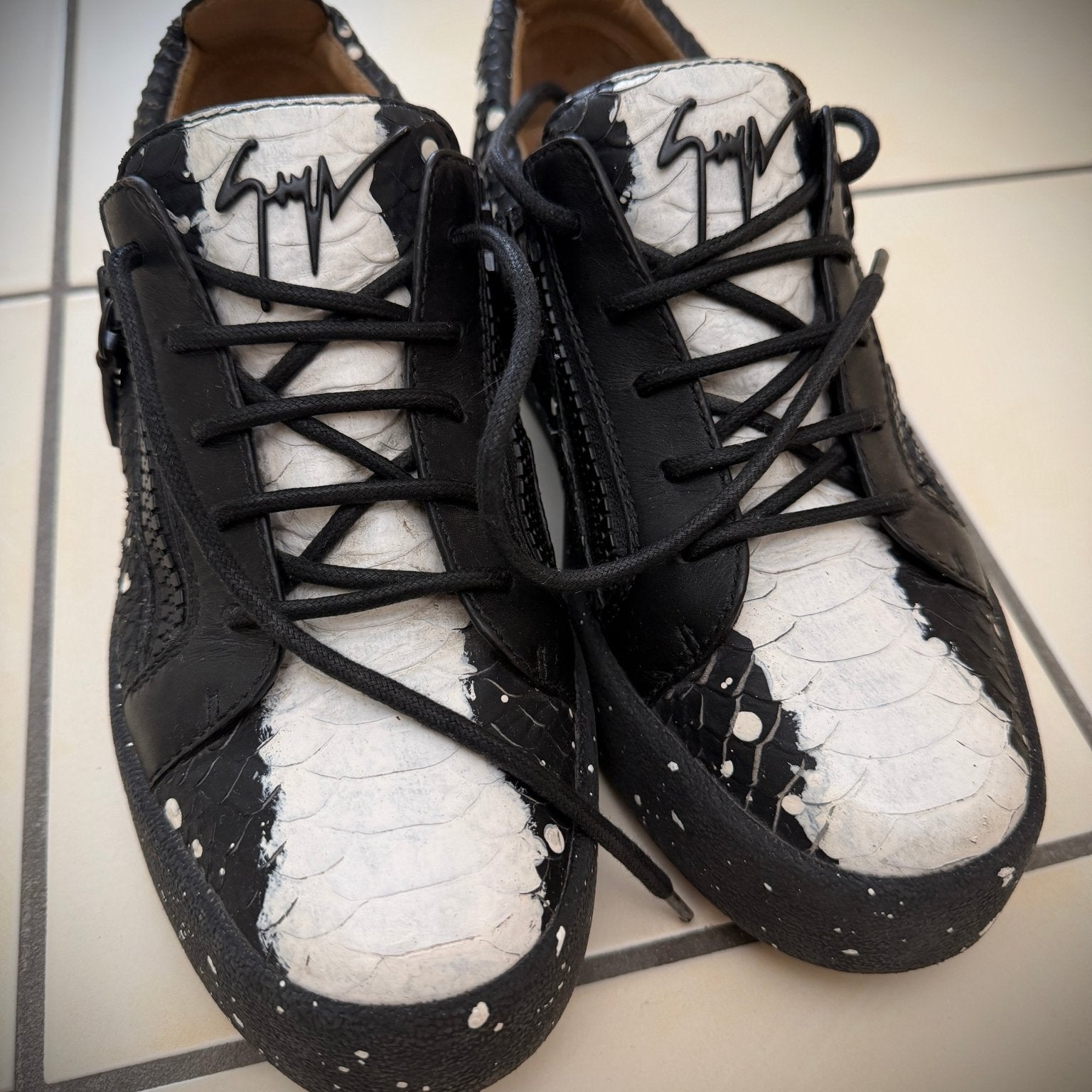 Giuseppe Zanotti Low Splattered Snakeskin Sneaker - wintexarchive