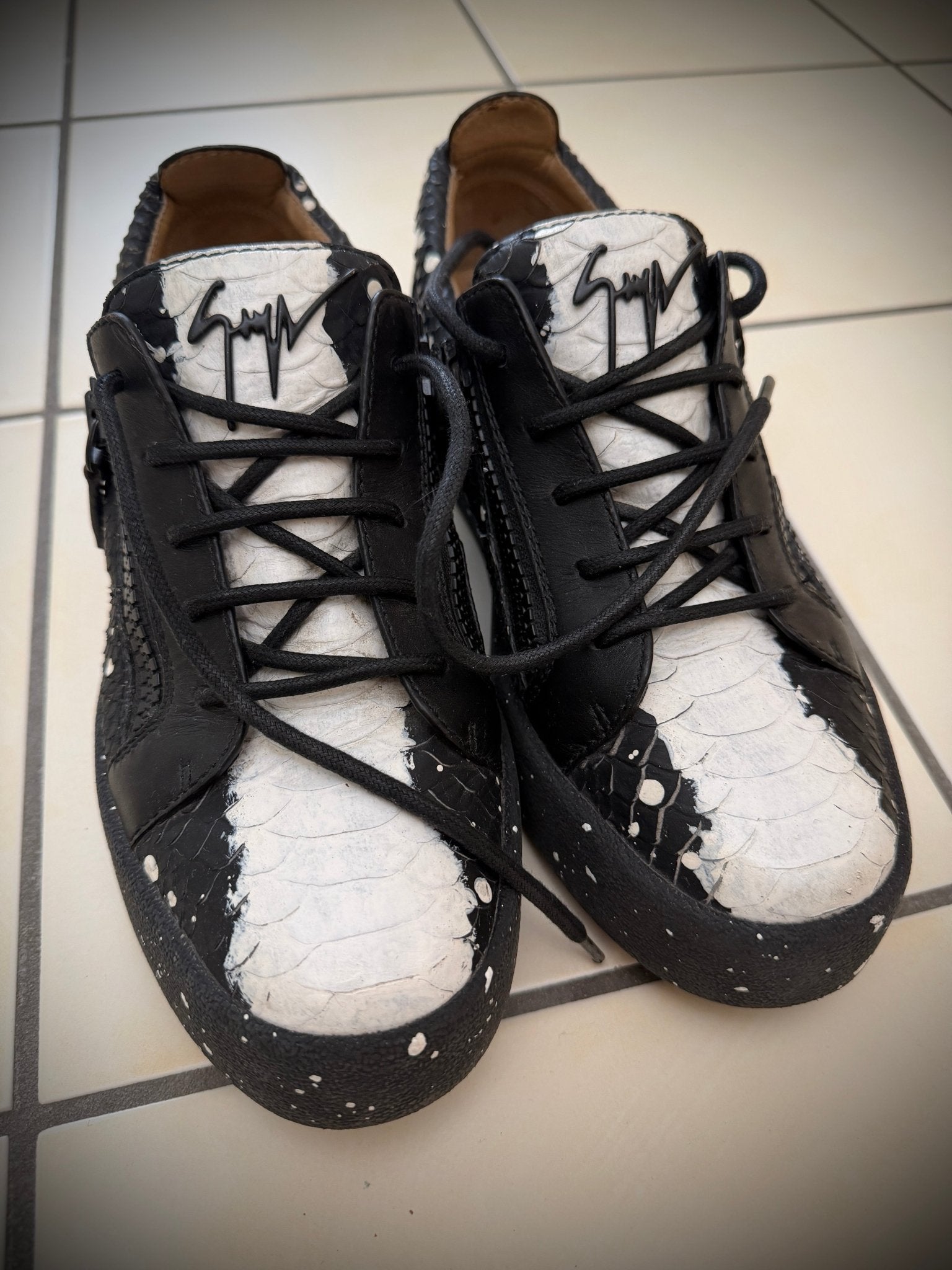 Giuseppe Zanotti Low Splattered Snakeskin Sneaker - wintexarchive