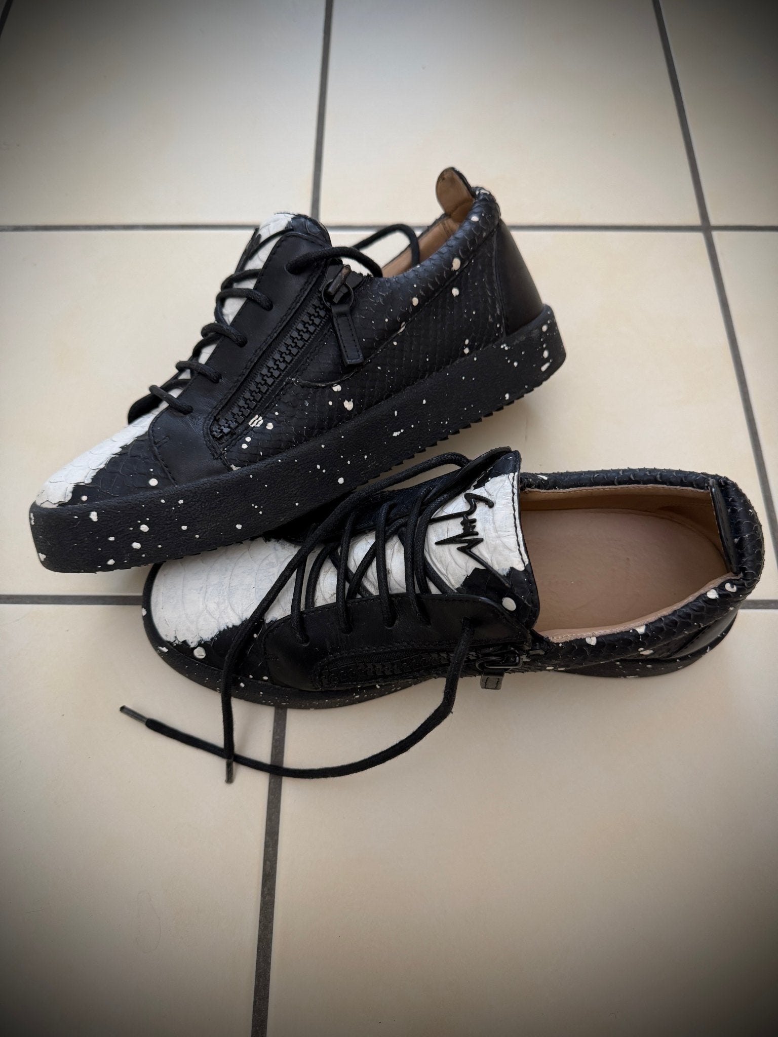 Giuseppe Zanotti Low Splattered Snakeskin Sneaker - wintexarchive