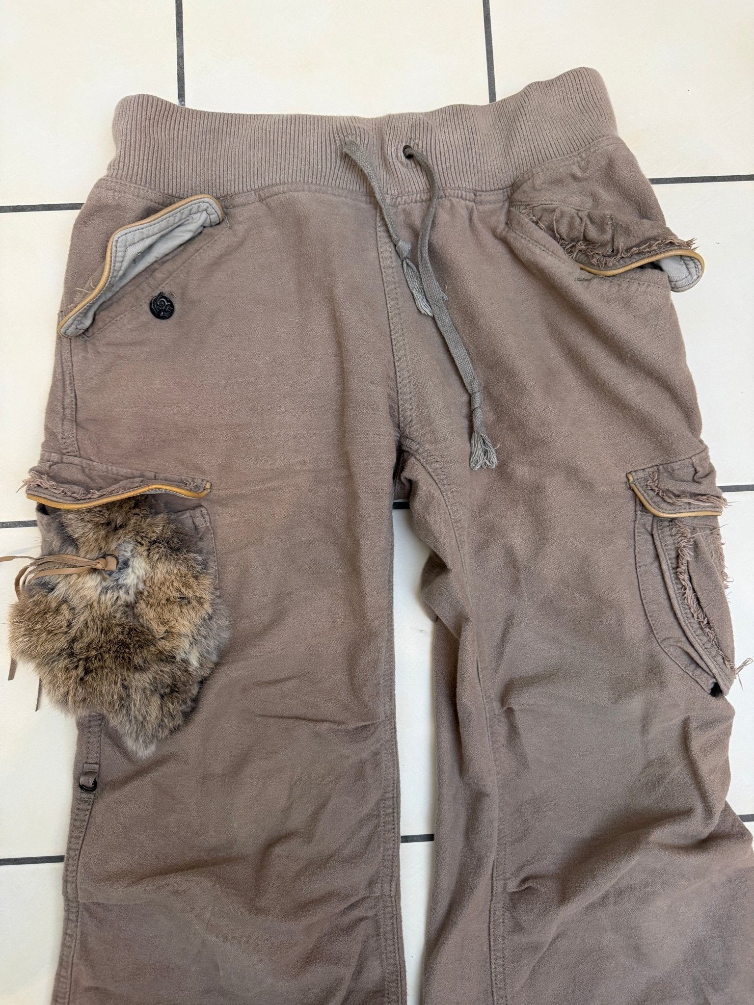 G.O.A Rustic Tribal Coin Rabbit Fur Cargo Sweatpants - wintexarchive