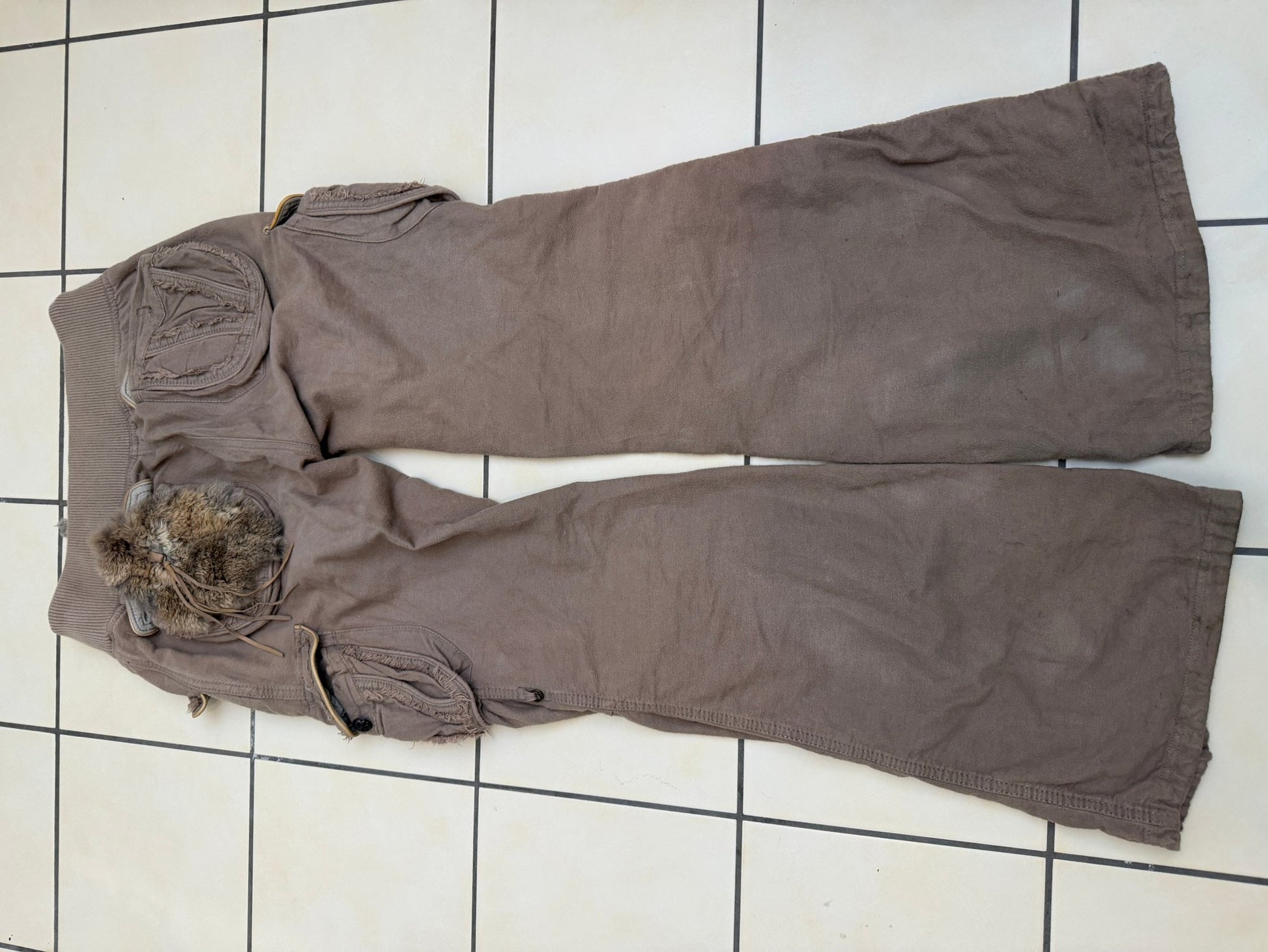 G.O.A Rustic Tribal Coin Rabbit Fur Cargo Sweatpants - wintexarchive