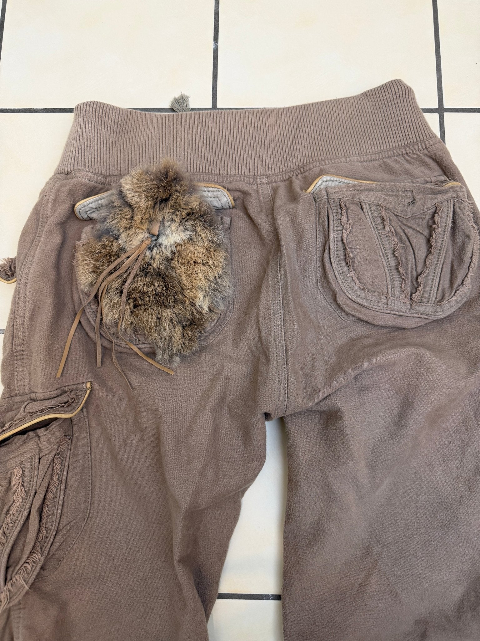 G.O.A Rustic Tribal Coin Rabbit Fur Cargo Sweatpants - wintexarchive