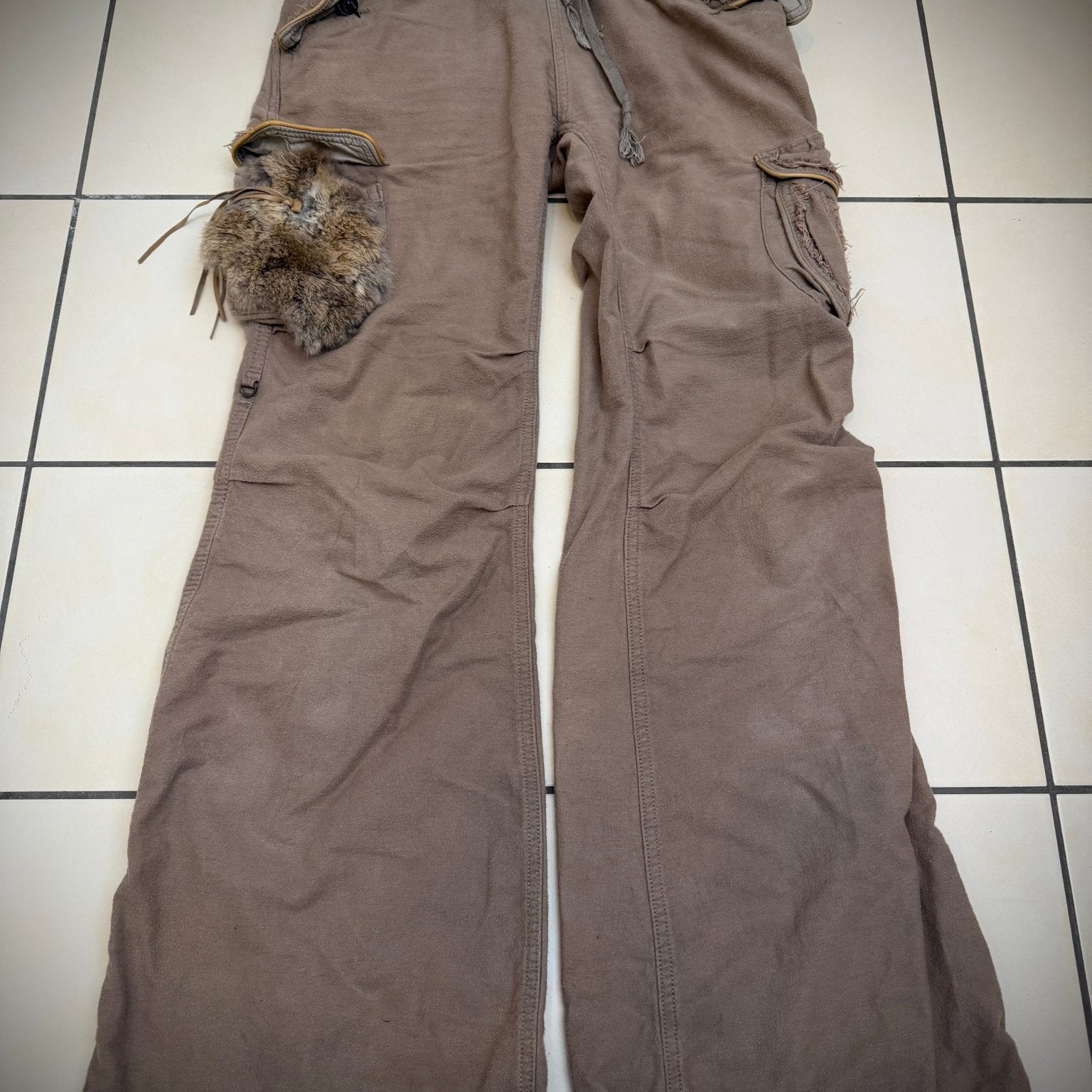 G.O.A Rustic Tribal Coin Rabbit Fur Cargo Sweatpants - wintexarchive