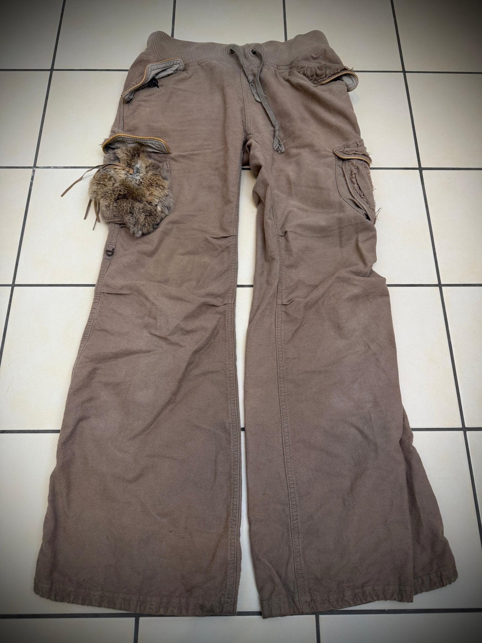 G.O.A Rustic Tribal Coin Rabbit Fur Cargo Sweatpants - wintexarchive