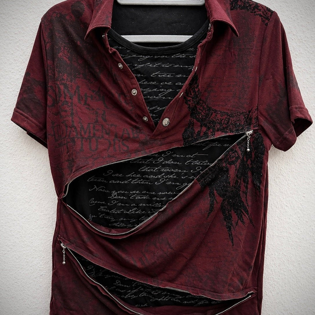 In The Attic Double Layered Zipper Poem Polo Shirt - wintexarchive