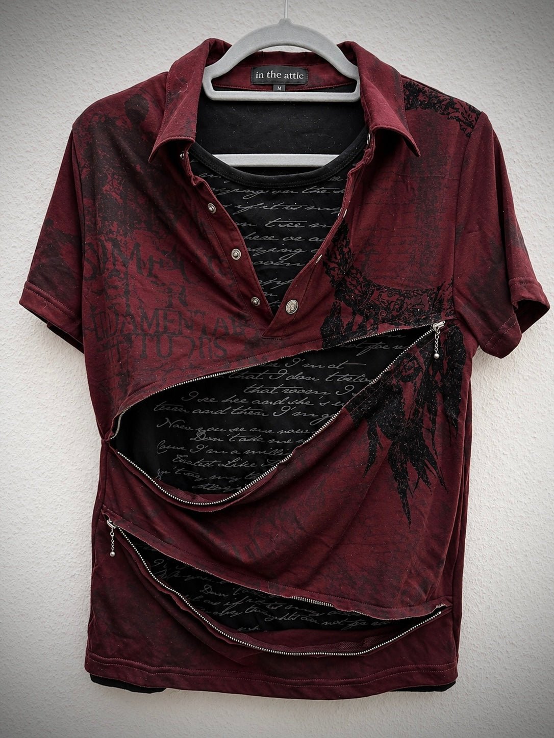In The Attic Double Layered Zipper Poem Polo Shirt - wintexarchive