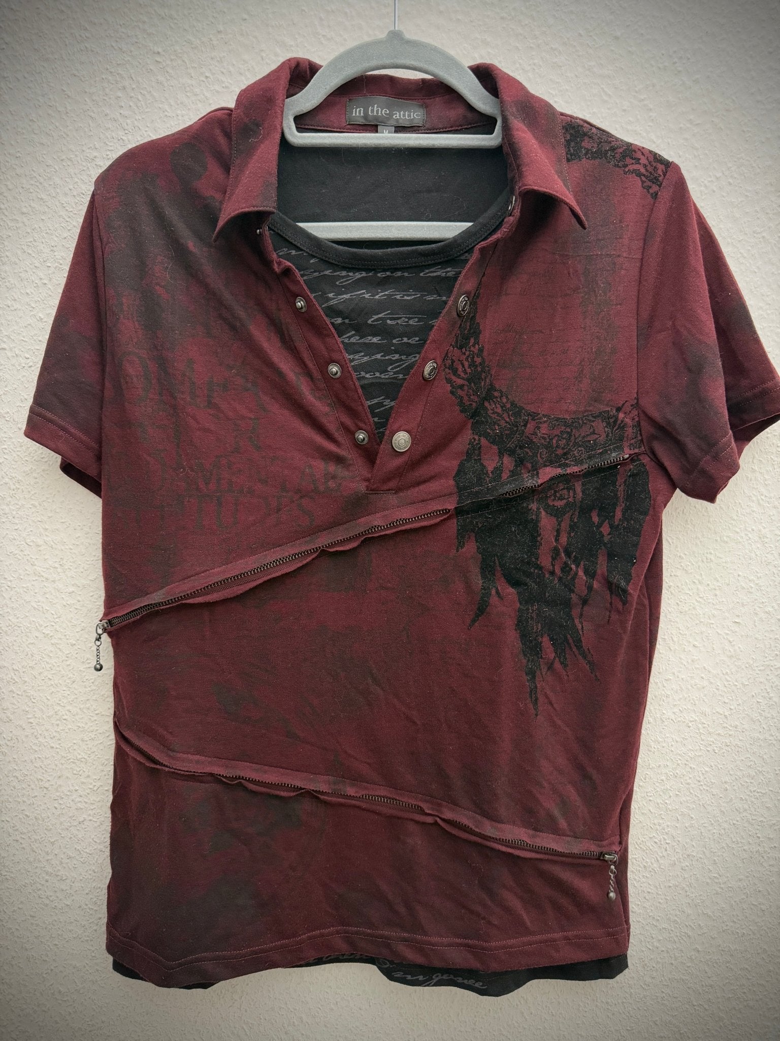 In The Attic Double Layered Zipper Poem Polo Shirt - wintexarchive