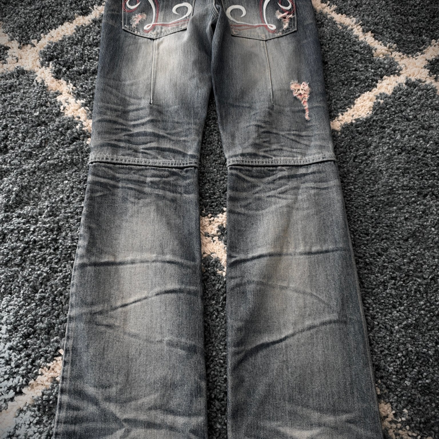 Lagust Skull Patch Bootcut Pants - wintexarchive