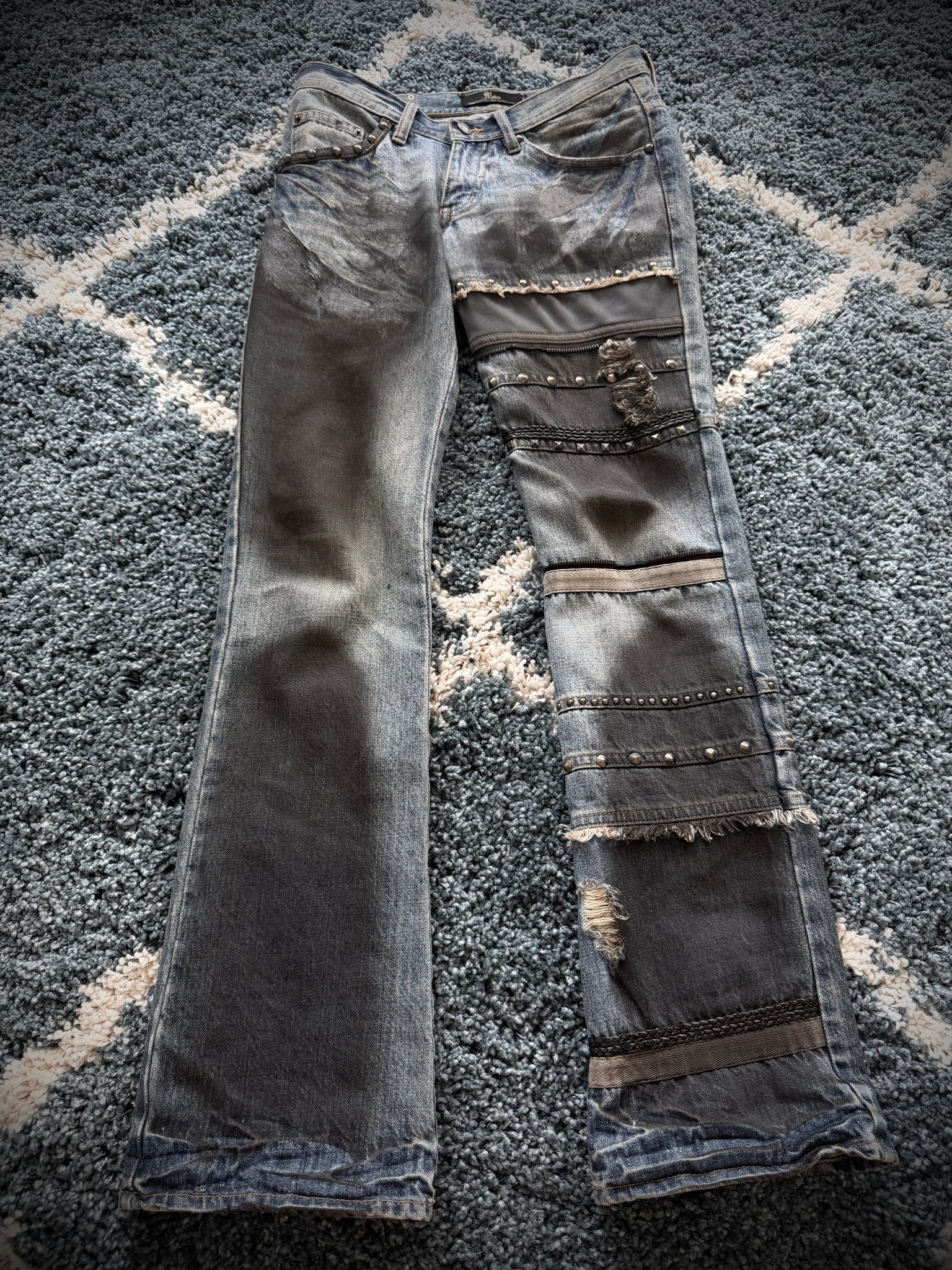 Midas Ash Studded Distressed Bootcut Denim - wintexarchive