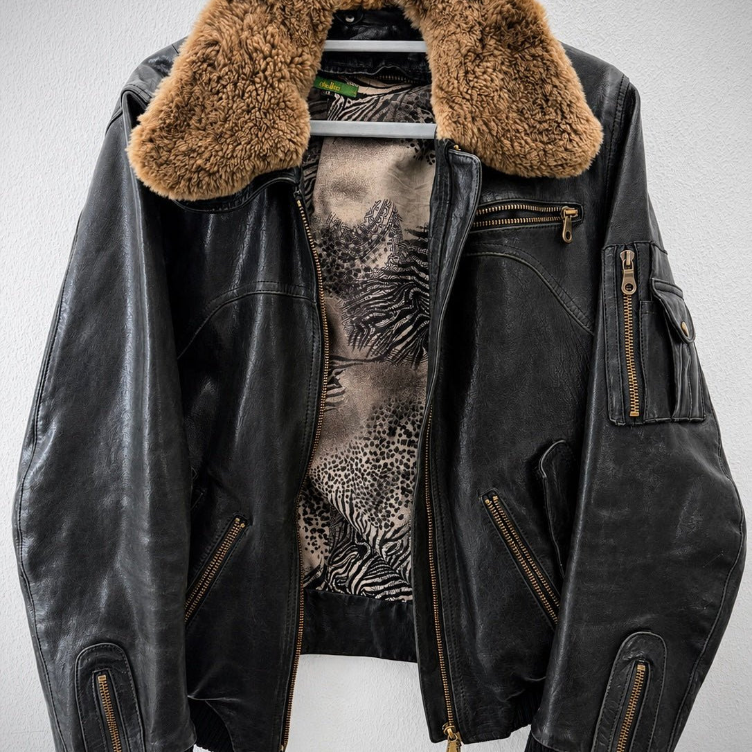 Obelisk Royal Flash Special Bomber Fur Leather Jacket - wintexarchive