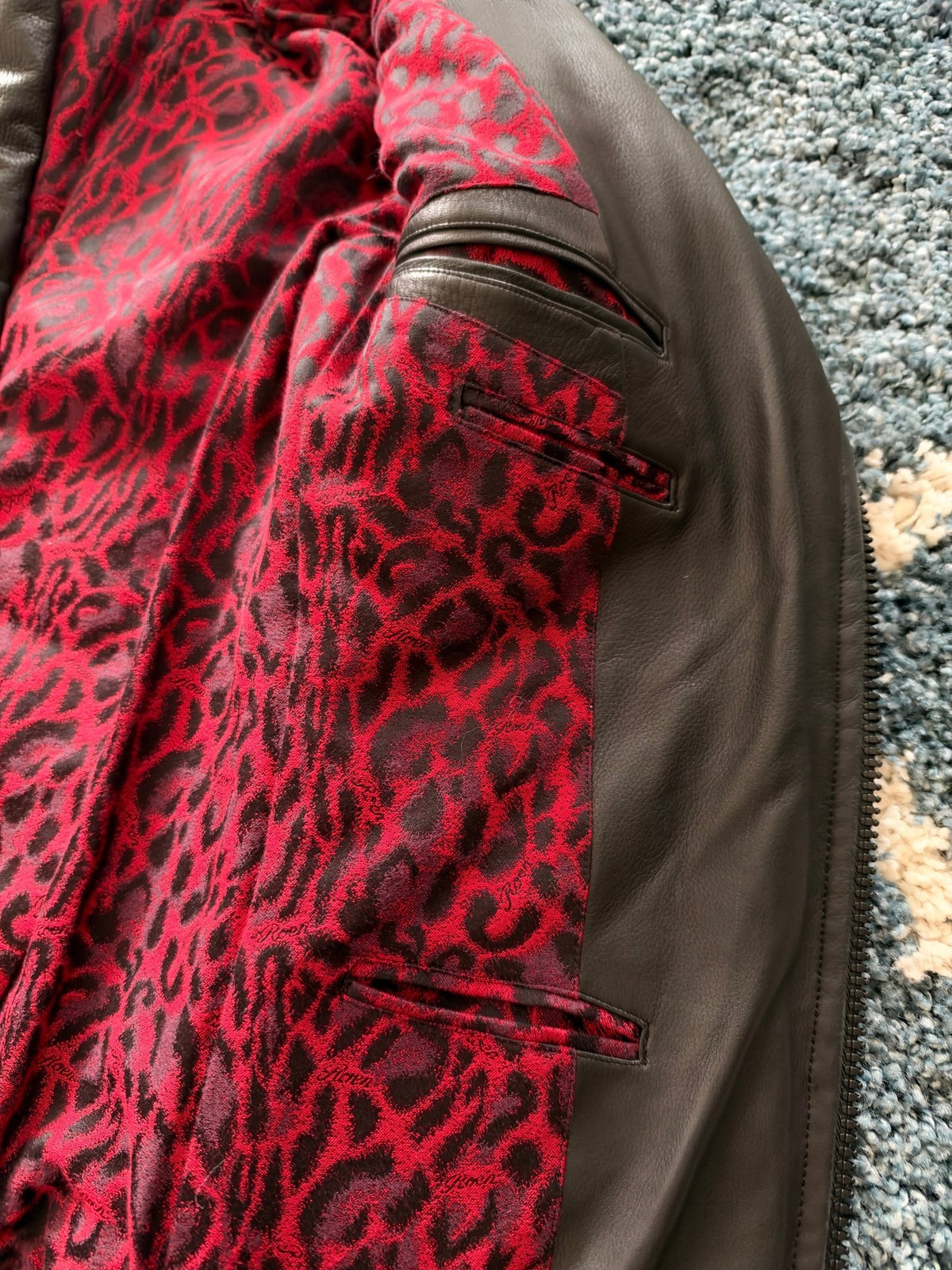 Roen Leopard Infusion Hybrid Leather Puffer Jacket - wintexarchive