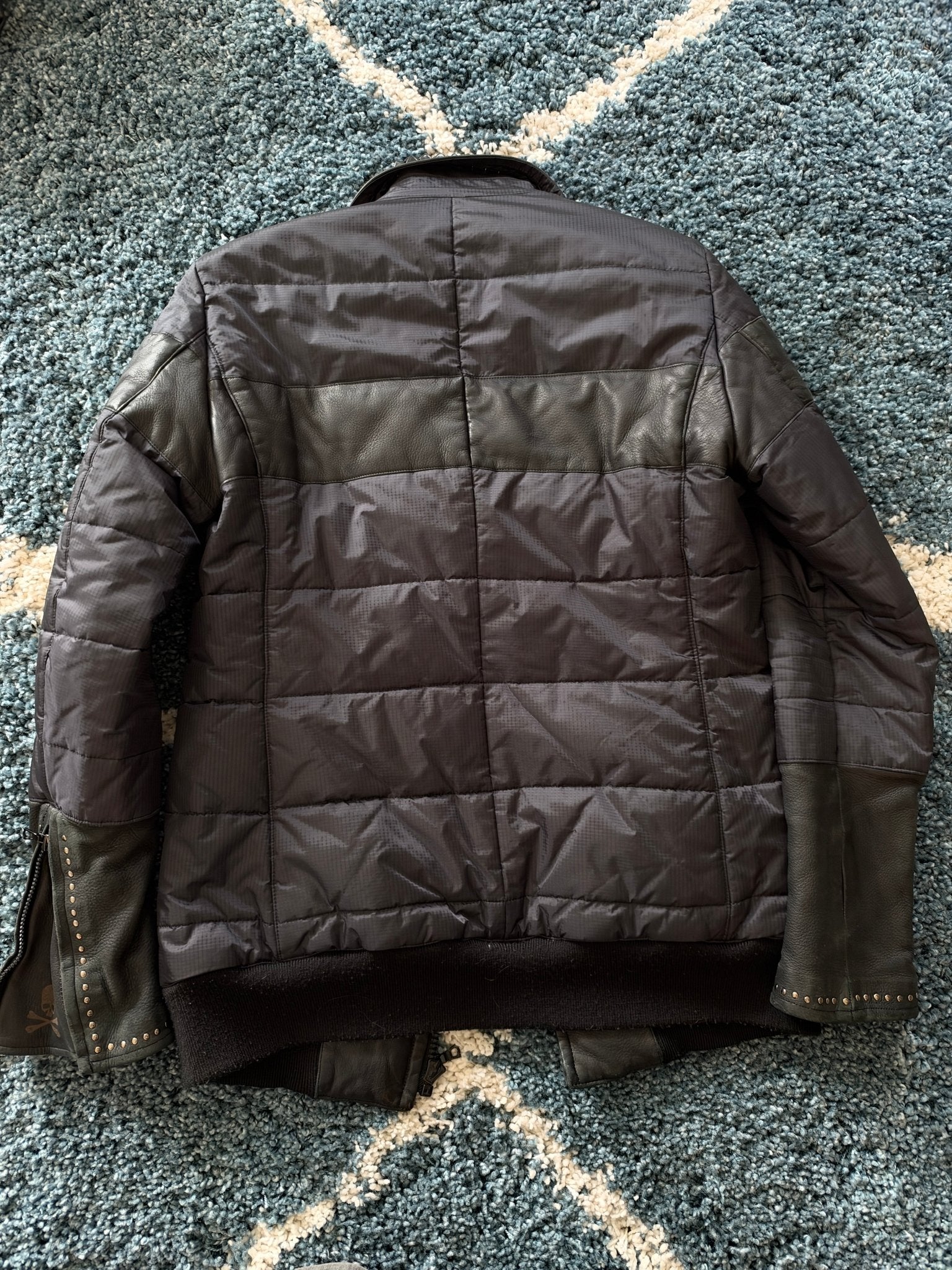 Roen Leopard Infusion Hybrid Leather Puffer Jacket - wintexarchive