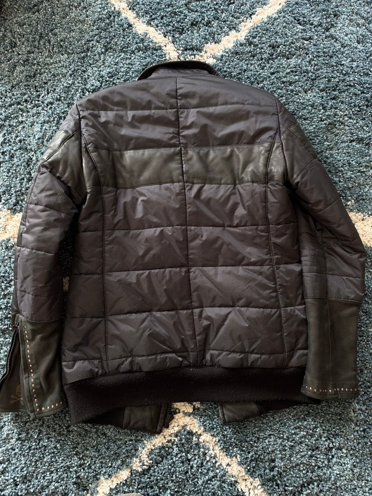 Roen Leopard Infusion Hybrid Leather Puffer Jacket - wintexarchive