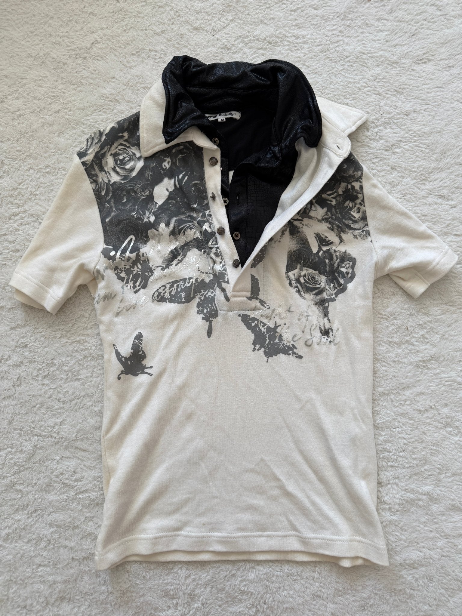 Semantic Design Double Layered Crocodile Waxed Butterfly Polo Shirt - wintexarchive