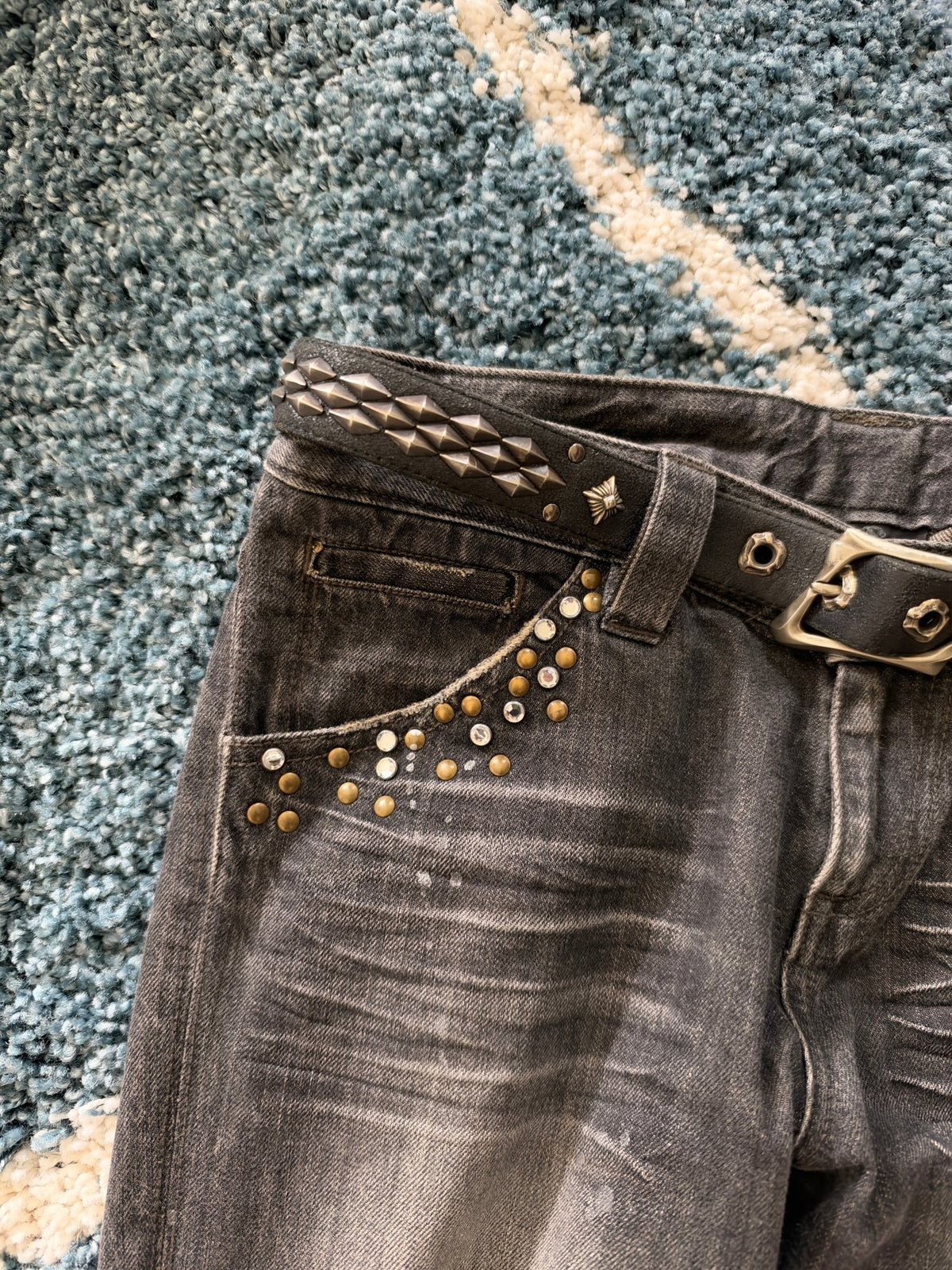 Semantic Design Studded Splattered Flared Denim - wintexarchive