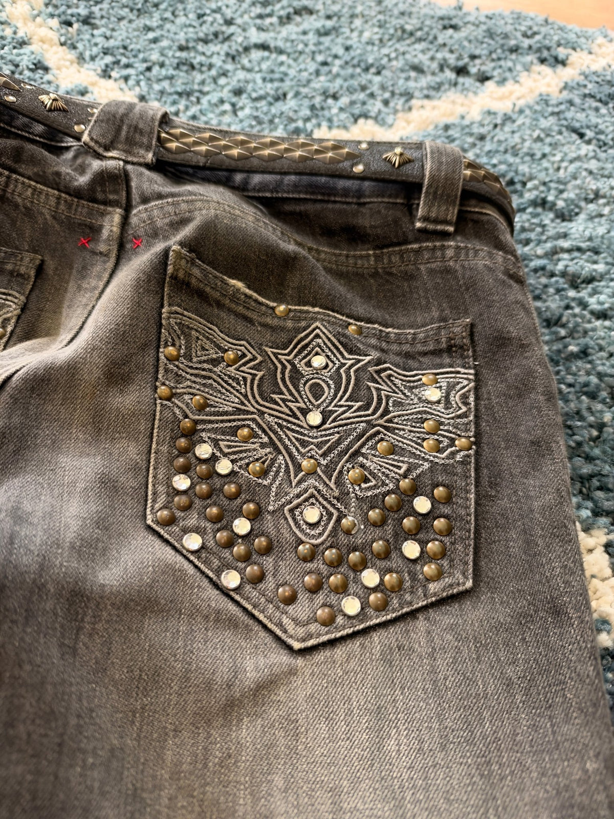 Semantic Design Studded Splattered Flared Denim - wintexarchive