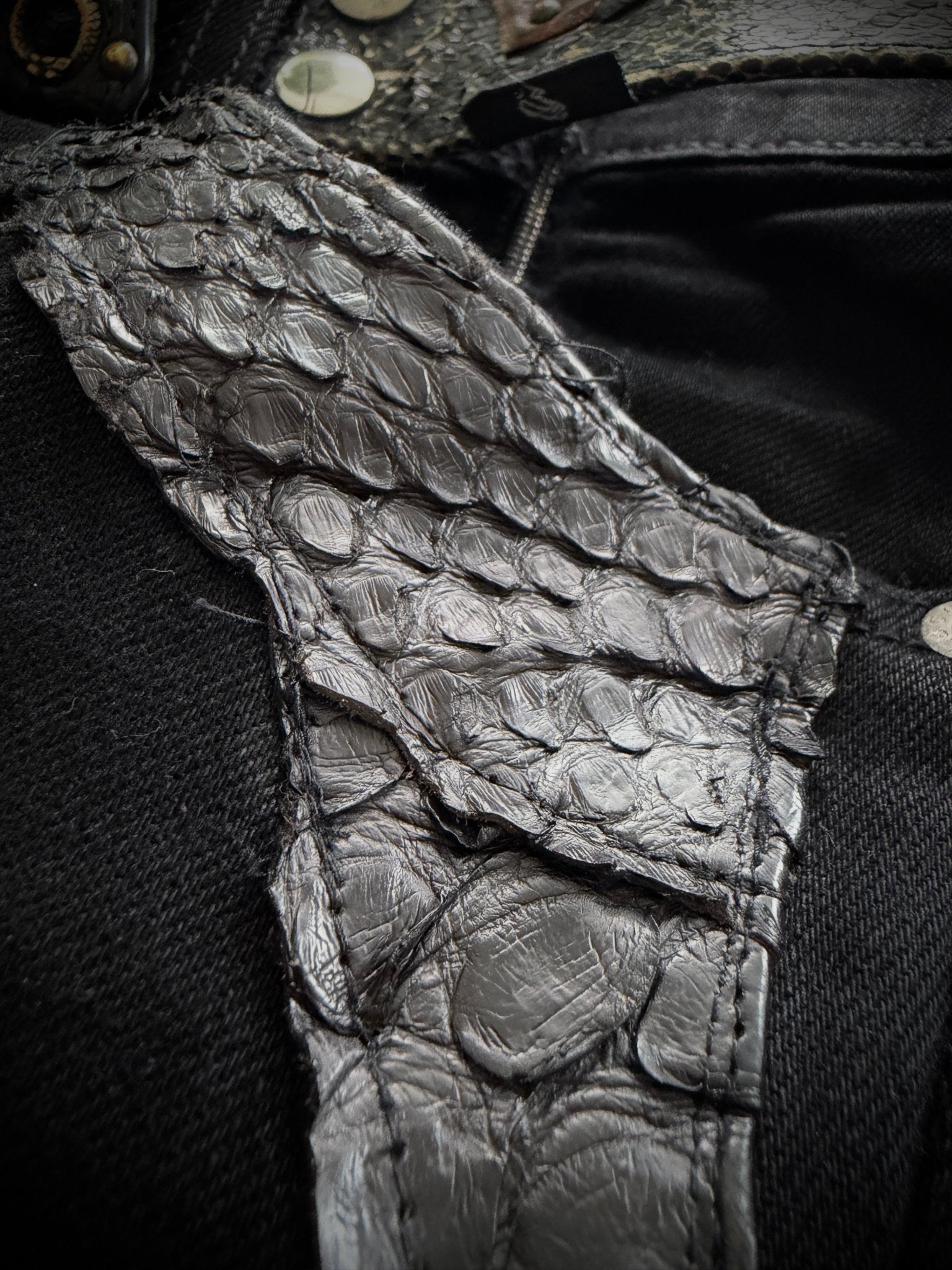 Shohei Takamiya Custom Snakeskin Flared Pierced Pants - wintexarchive