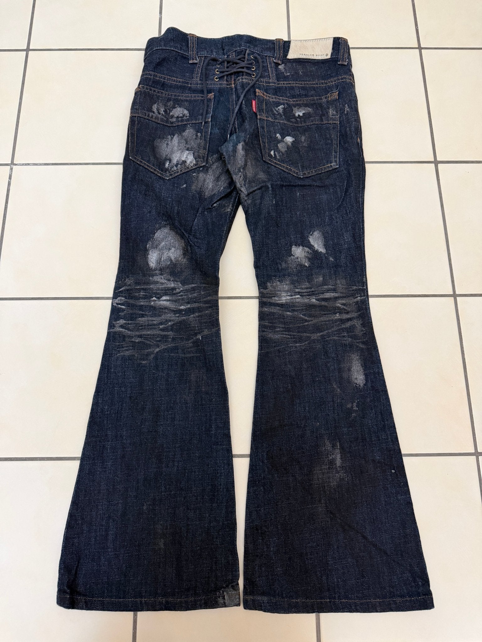 Tornado Mart Backlaced Waxed Bell Bottom Pants - wintexarchive